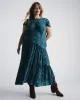 Mariella Stretch Cupro Dress - Rose Print in Deep Teal sold by Universal Standard