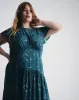 Mariella Stretch Cupro Dress - Rose Print in Deep Teal sold by Universal Standard