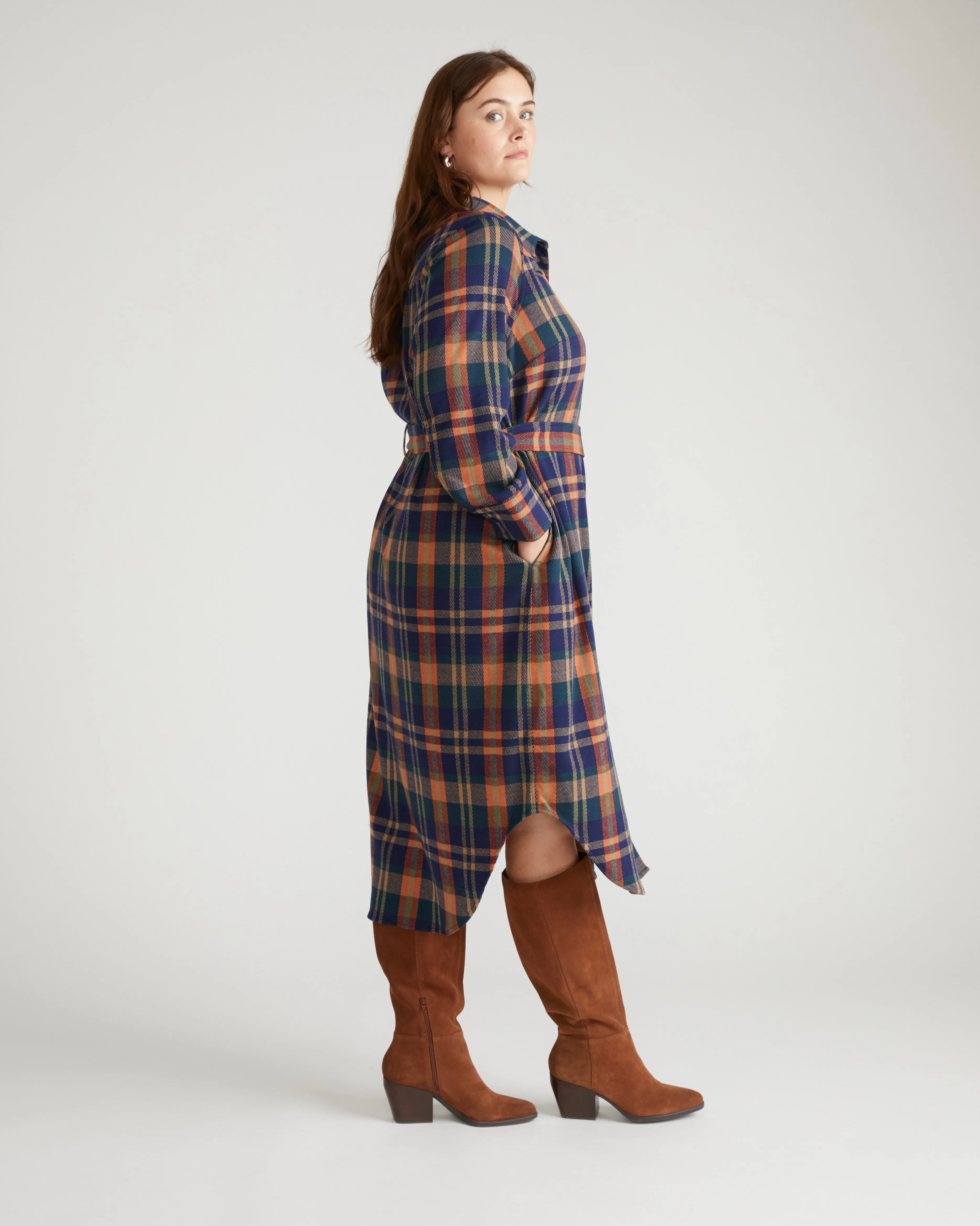 Morgan Stretch Flannel Shirtdress - Autumn Apple Plaid sold by Universal Standard product image thumbnail 2