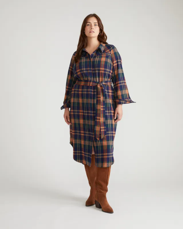 Morgan Stretch Flannel Shirtdress - Autumn Apple Plaid sold by Universal Standard