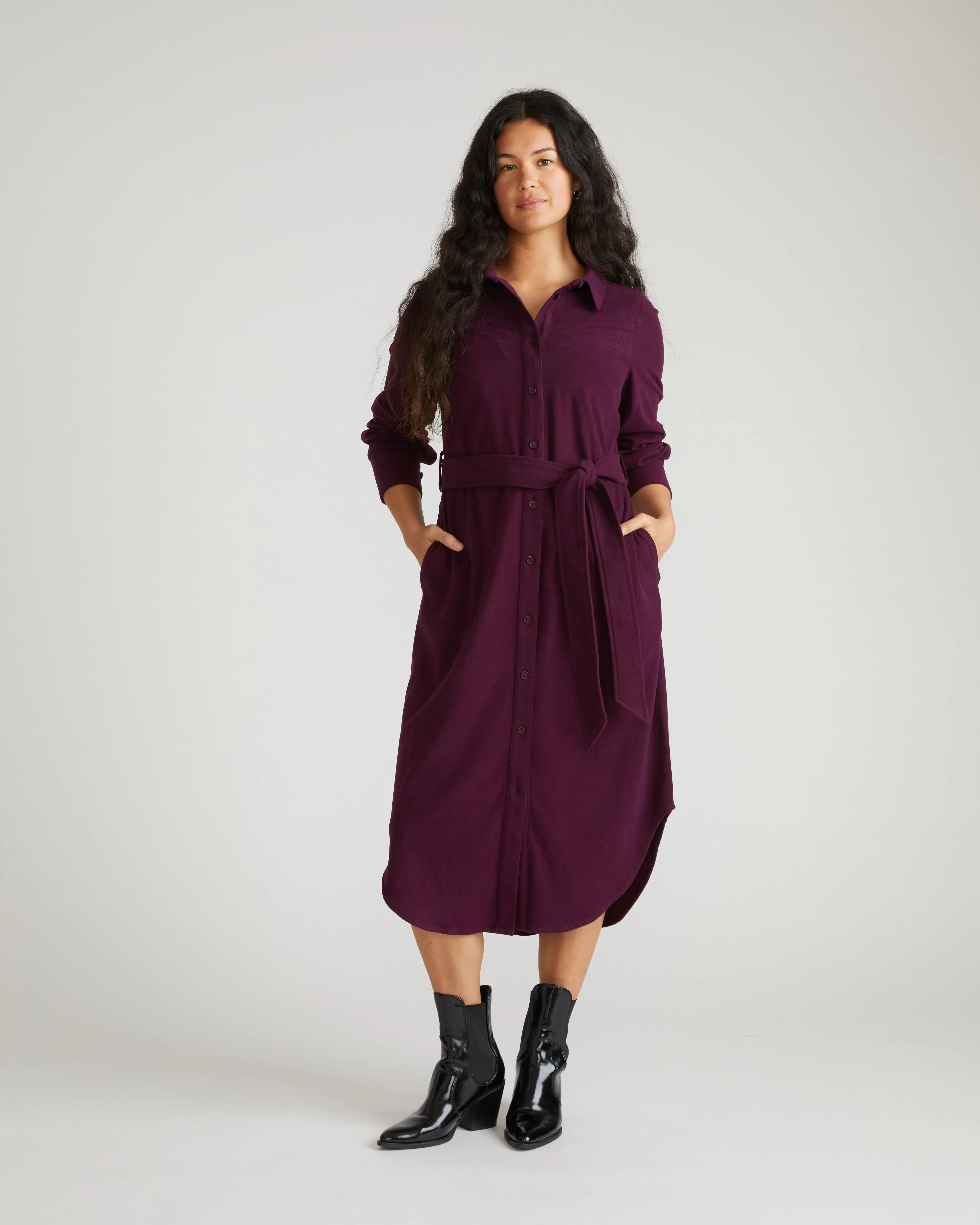 Morgan Stretch Flannel Shirtdress - Gamay sold by Universal Standard