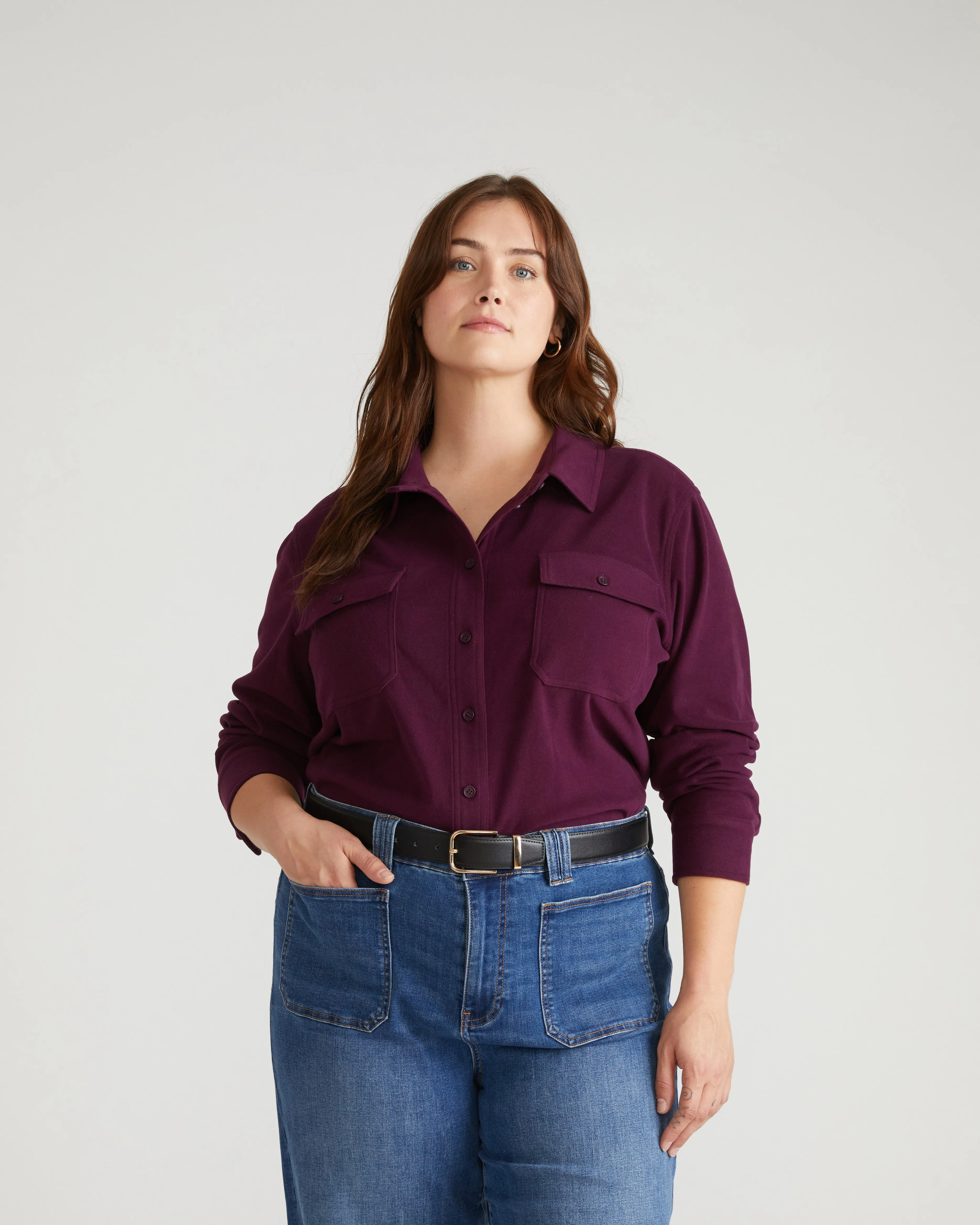 Maine Stretch Flannel Shirt - Gamay sold by Universal Standard