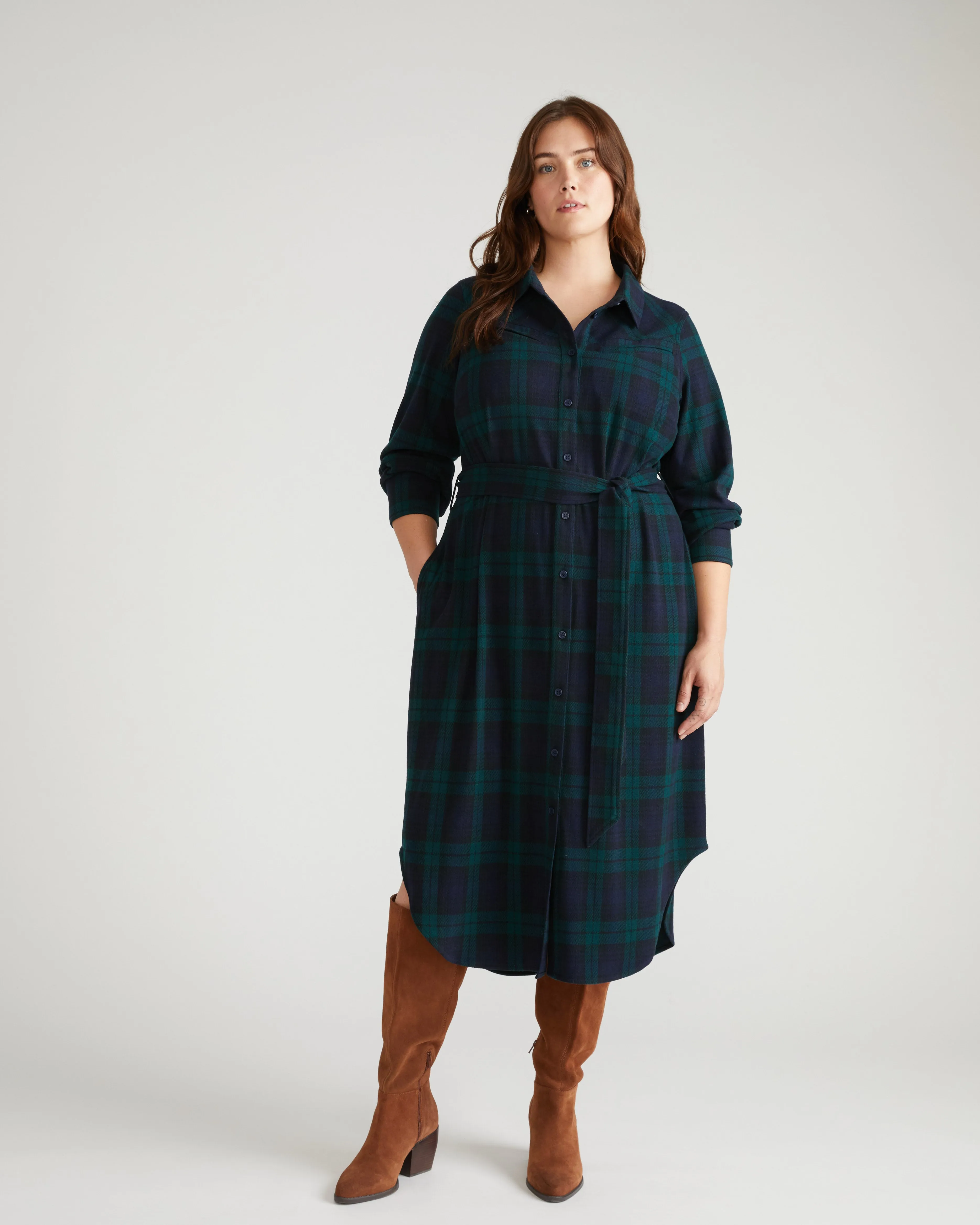 Morgan Stretch Flannel Shirtdress - Yosemite Plaid sold by Universal Standard