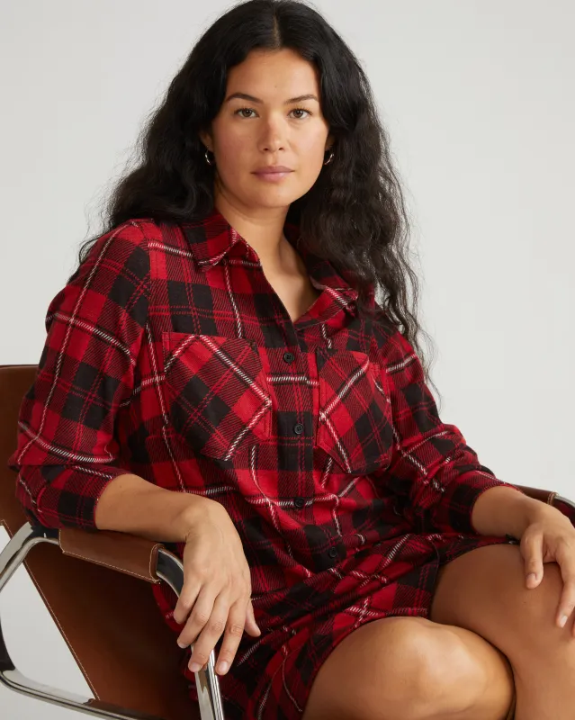 Maine Stretch Flannel Shirtdress - Ridge Brew Red Plaid sold by Universal Standard