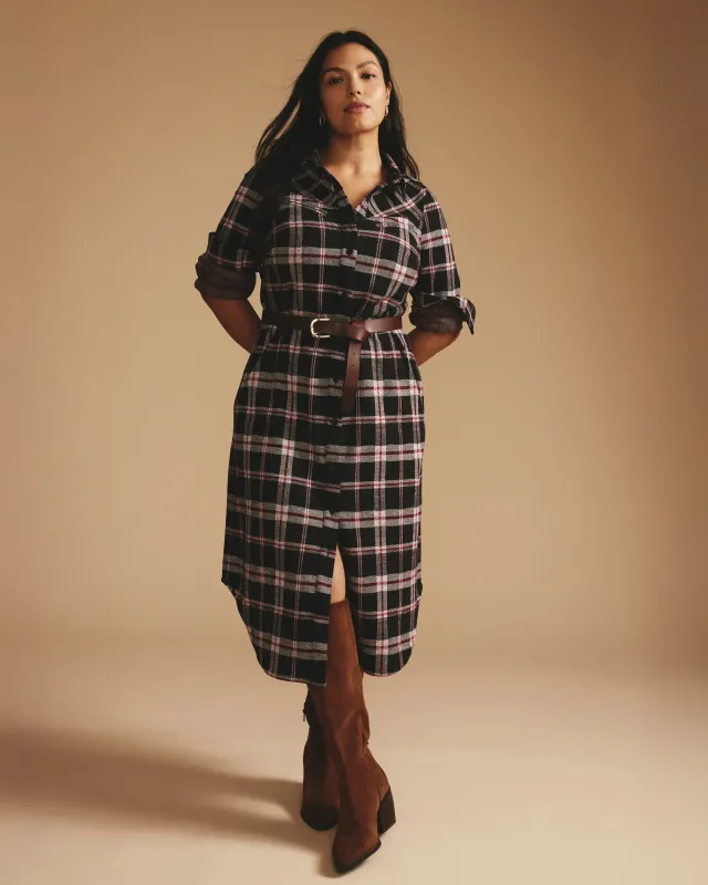 Morgan Stretch Flannel Shirtdress - Poppy Plaid sold by Universal Standard