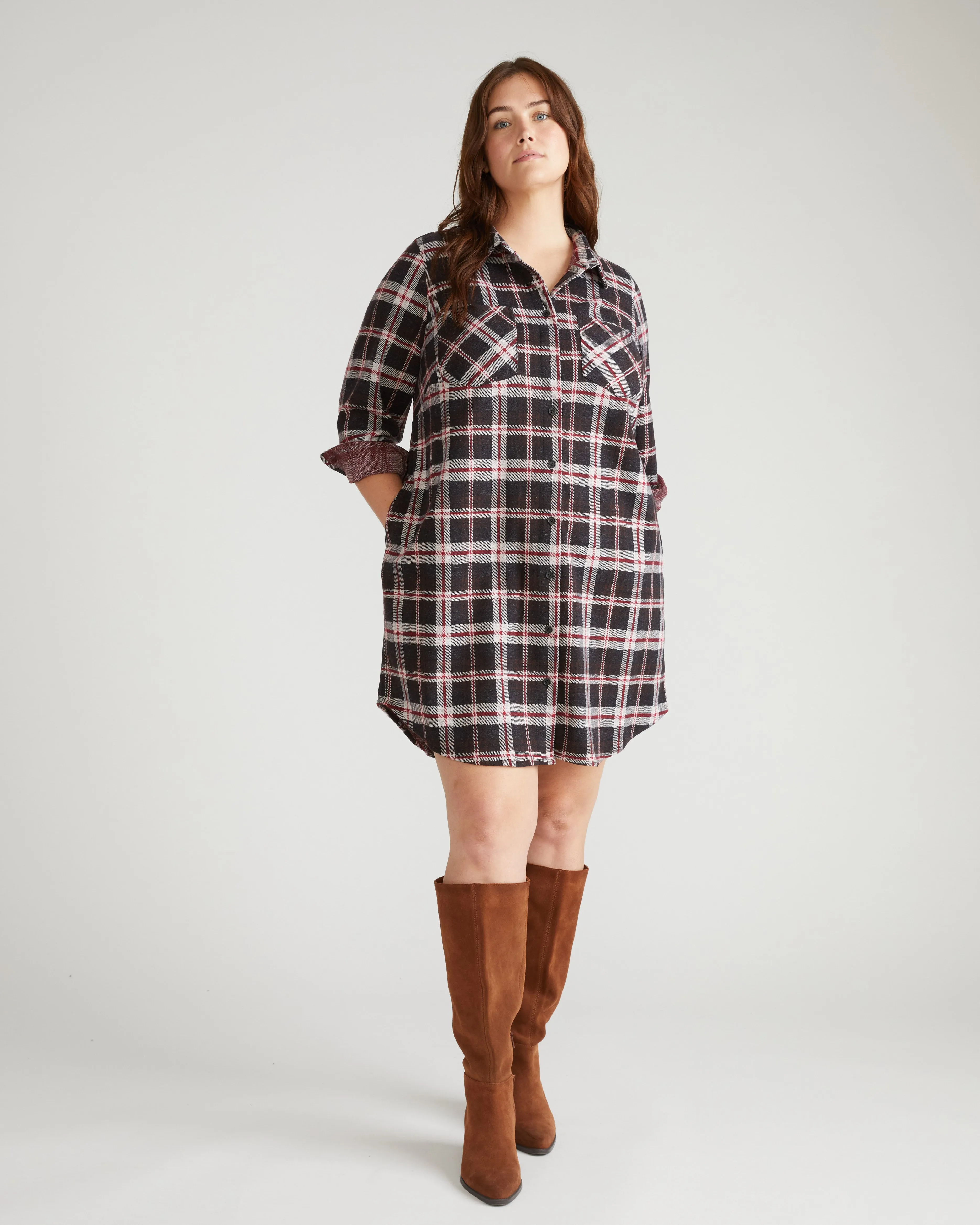 Maine Stretch Flannel Shirtdress - Poppy Plaid sold by Universal Standard product image thumbnail 5