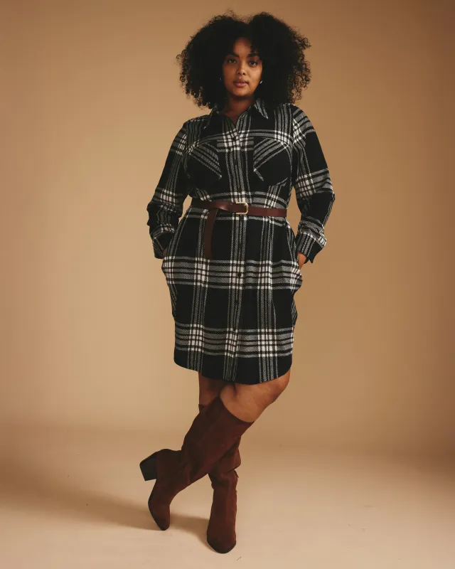 Maine Stretch Flannel Shirtdress - Highland Hug Black Plaid sold by Universal Standard