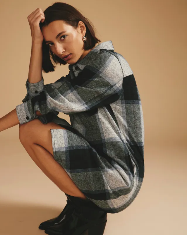 Maine Stretch Flannel Shirtdress - Mate Green Plaid sold by Universal Standard