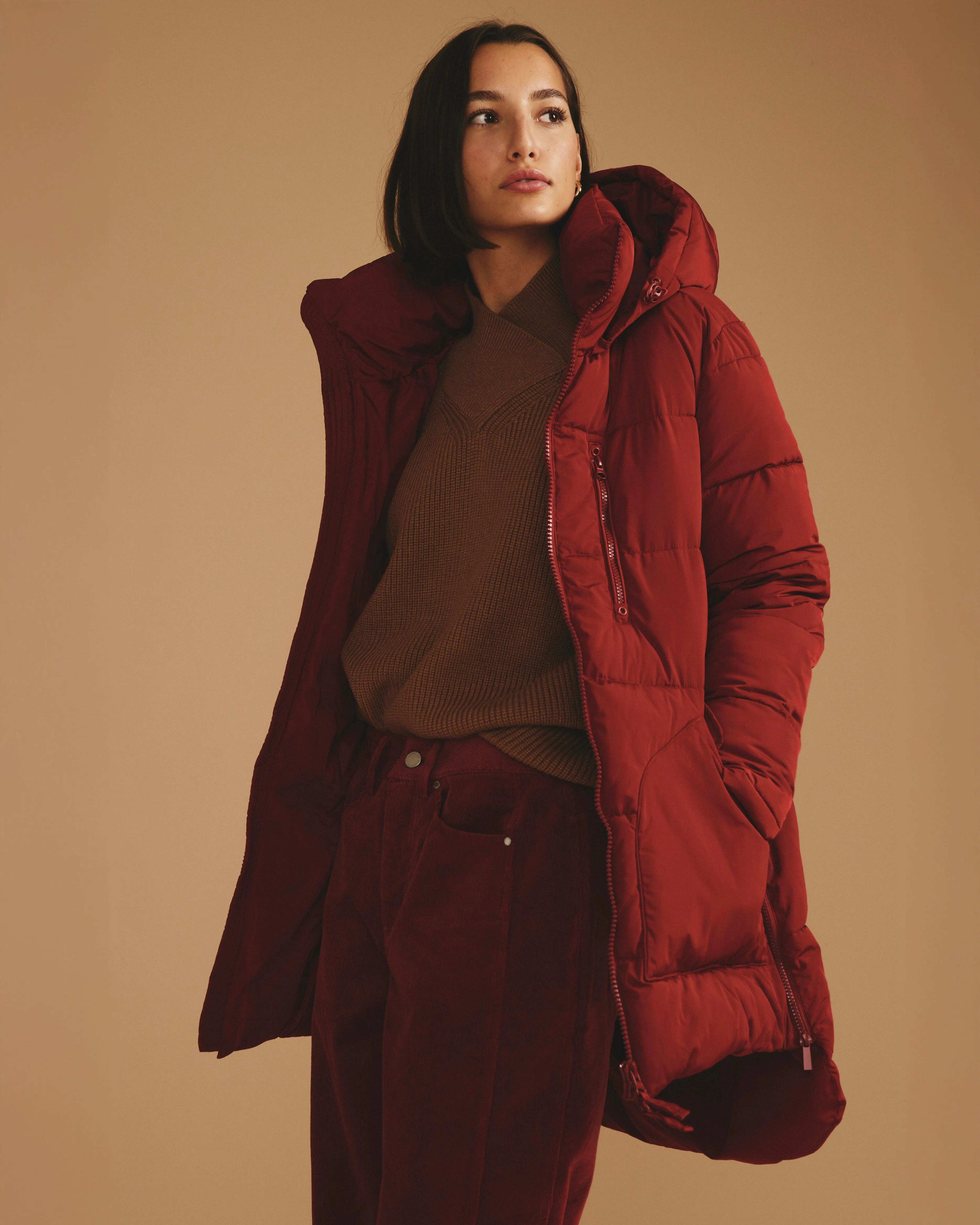 Matterhorn Mid Hooded Puffer - Autumnal Red sold by Universal Standard