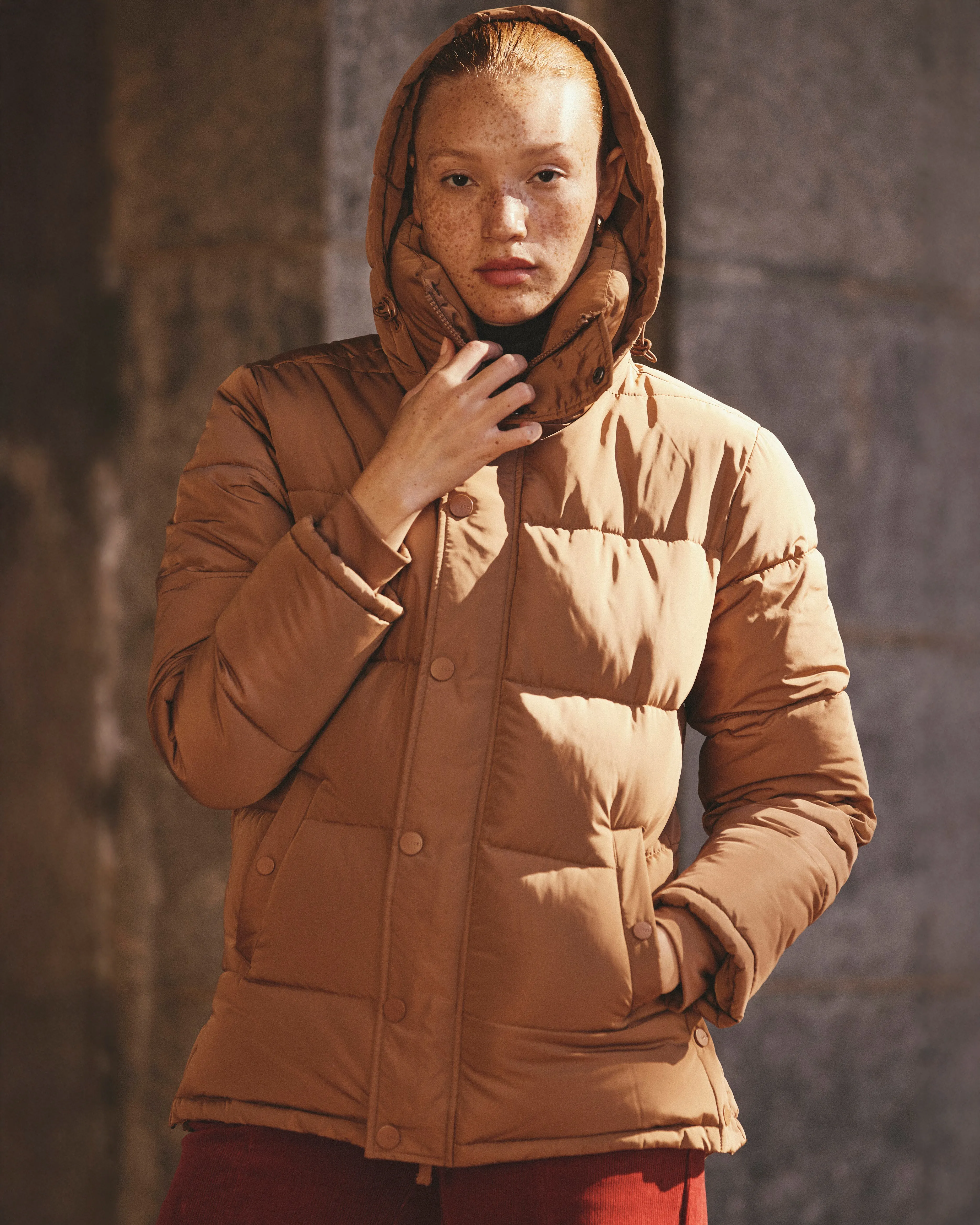 Rainier Short Hooded Puffer - Classic Camel sold by Universal Standard