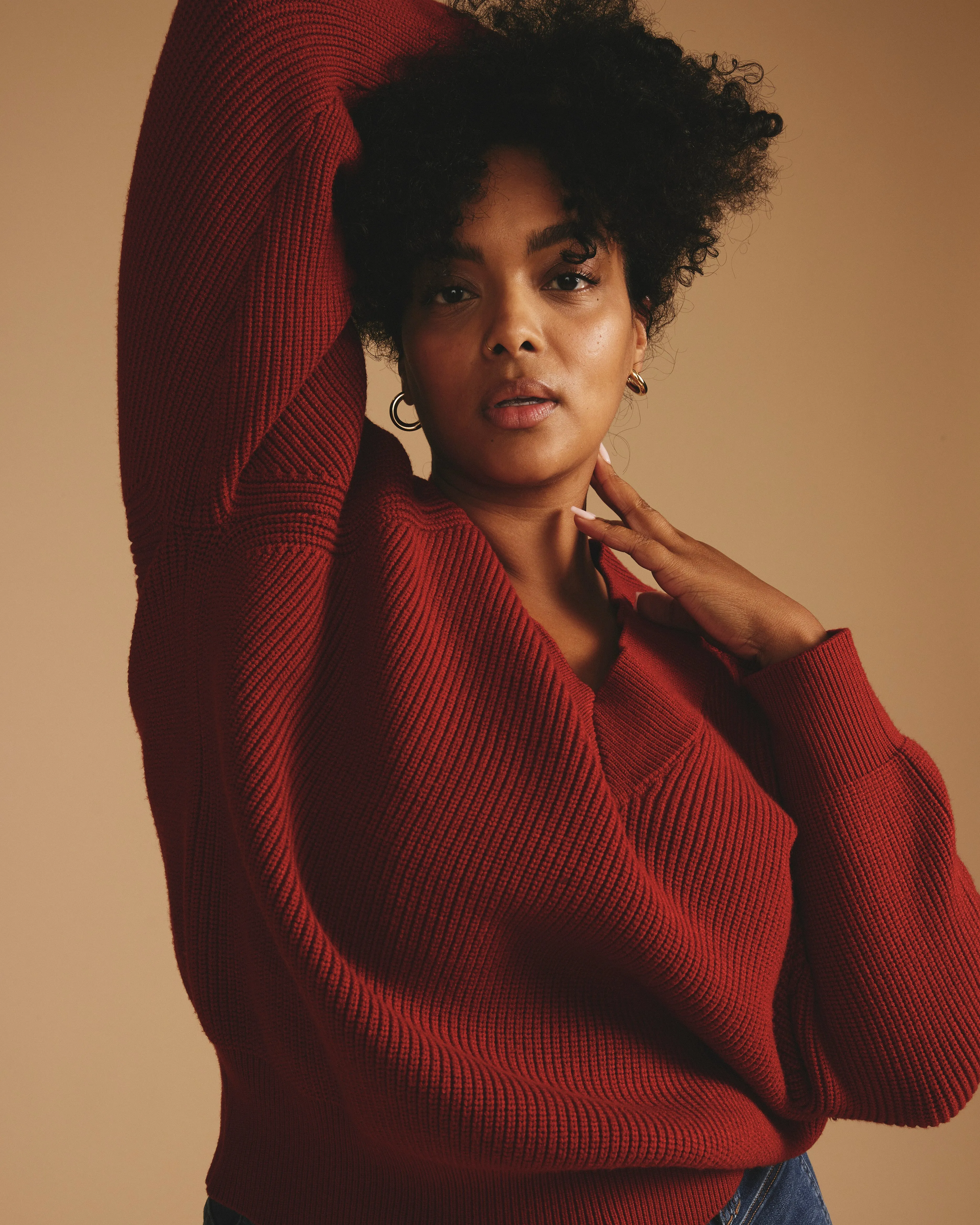 Tori V Neck Sweater - Autumnal Red sold by Universal Standard