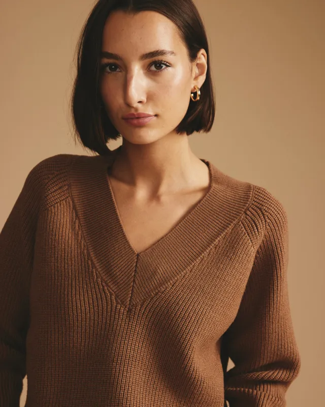 Tori V Neck Sweater - Classic Camel sold by Universal Standard