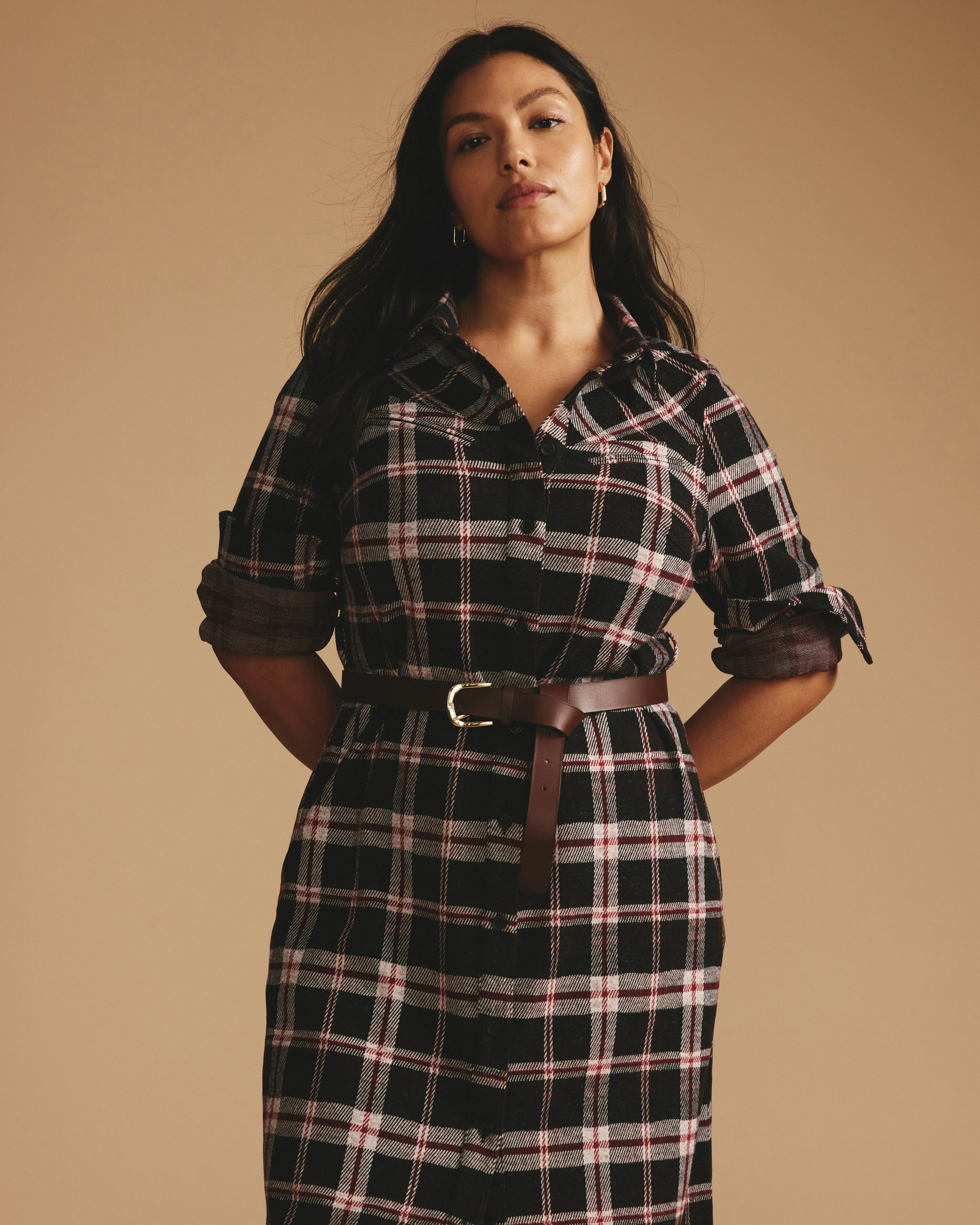 Morgan Belted Stretch Flannel Shirtdress - Poppy Plaid sold by Universal Standard product image thumbnail 3
