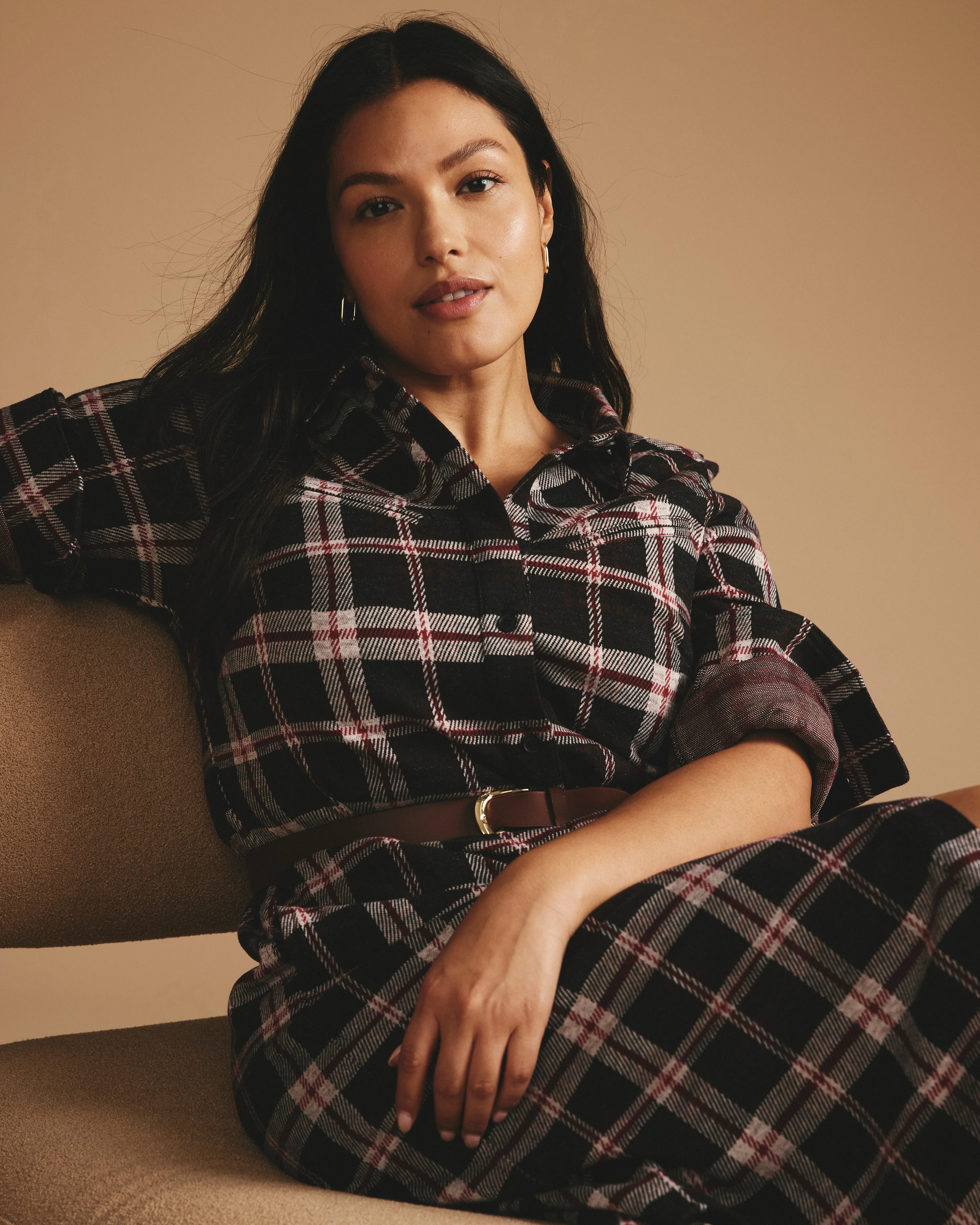 Morgan Belted Stretch Flannel Shirtdress - Poppy Plaid sold by Universal Standard product image thumbnail 2