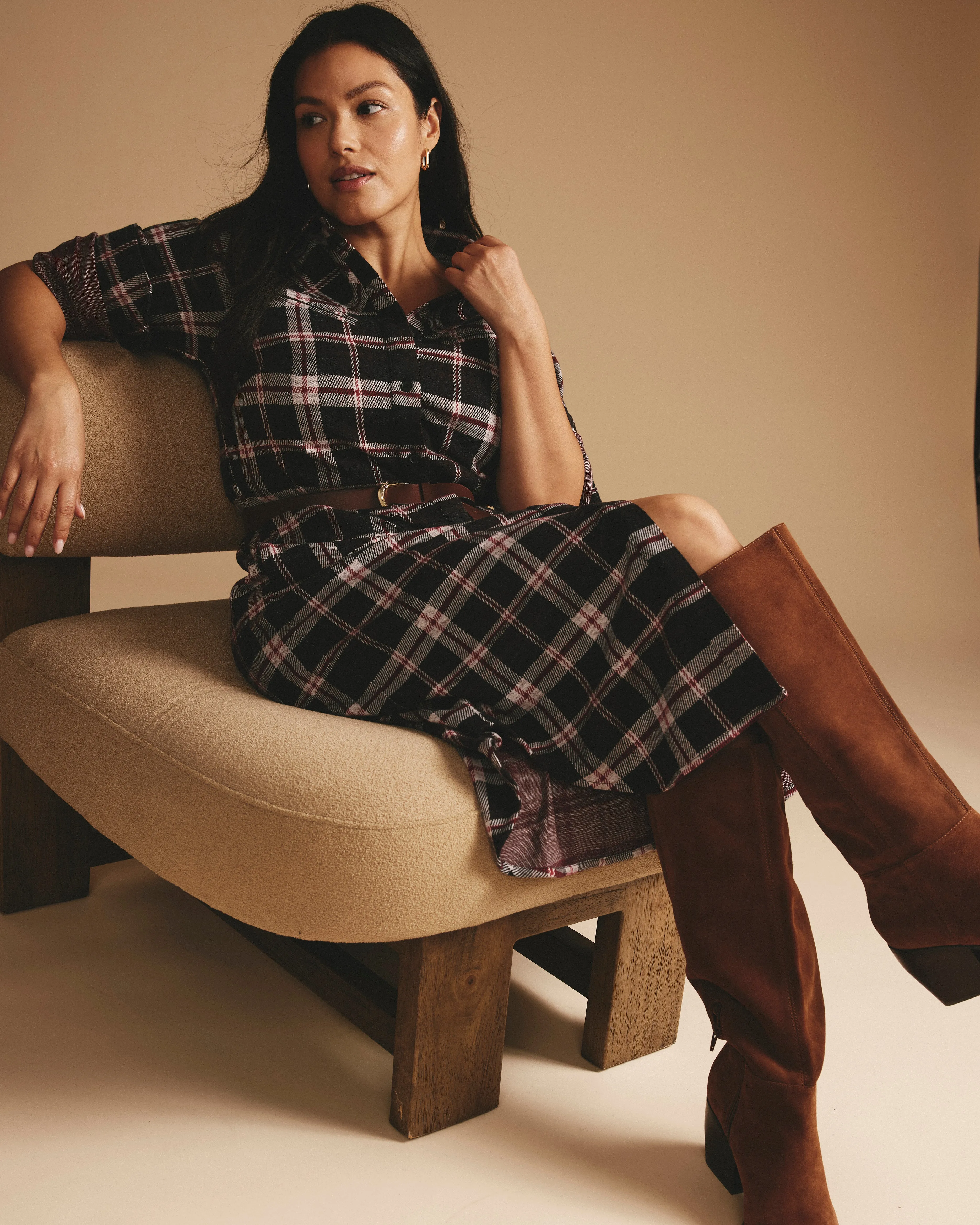 Morgan Belted Stretch Flannel Shirtdress - Poppy Plaid sold by Universal Standard product image thumbnail 4