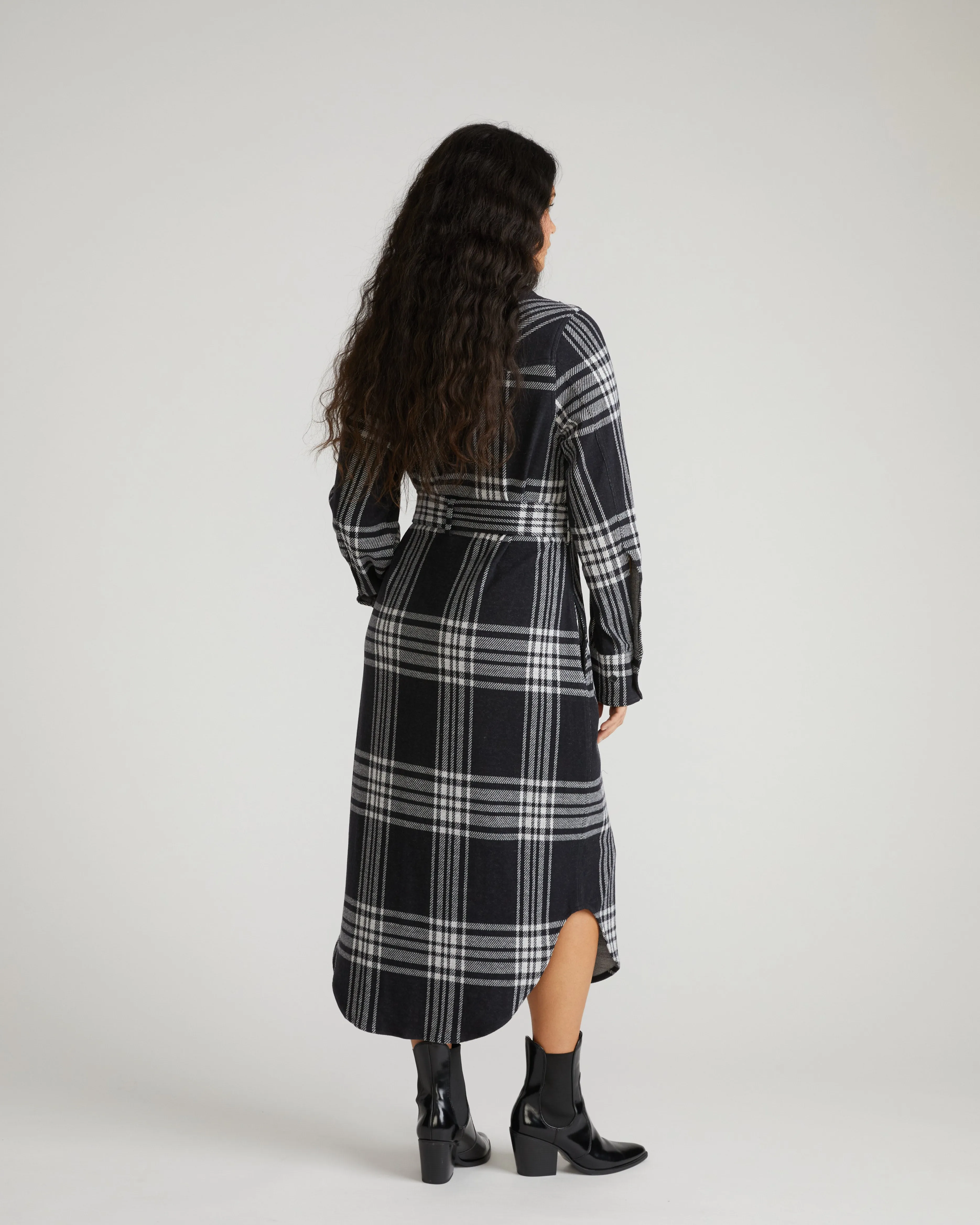 Morgan Belted Stretch Flannel Shirtdress - Highland Hug Black Plaid sold by Universal Standard product image thumbnail 5