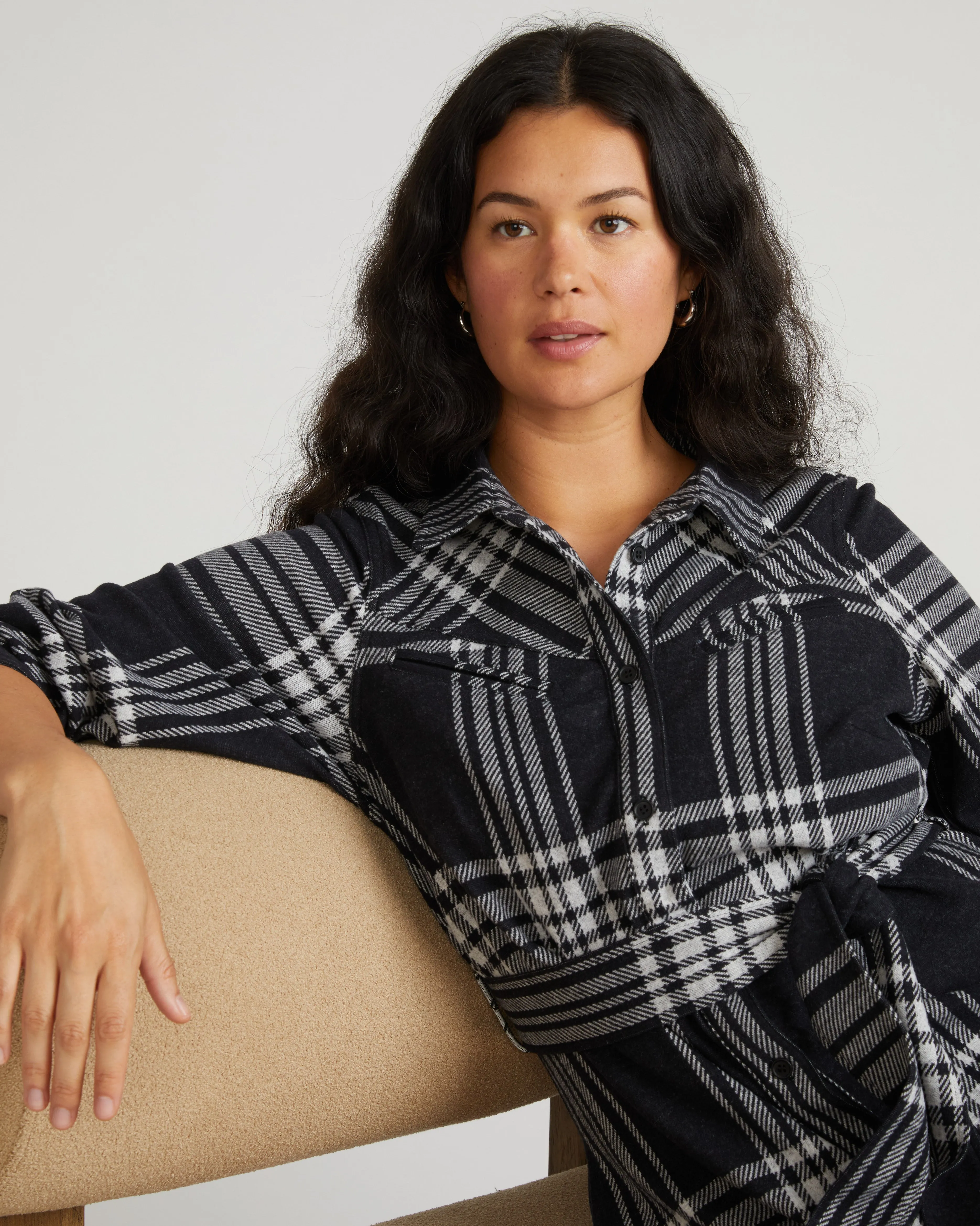 Morgan Belted Stretch Flannel Shirtdress - Highland Hug Black Plaid sold by Universal Standard product image thumbnail 2