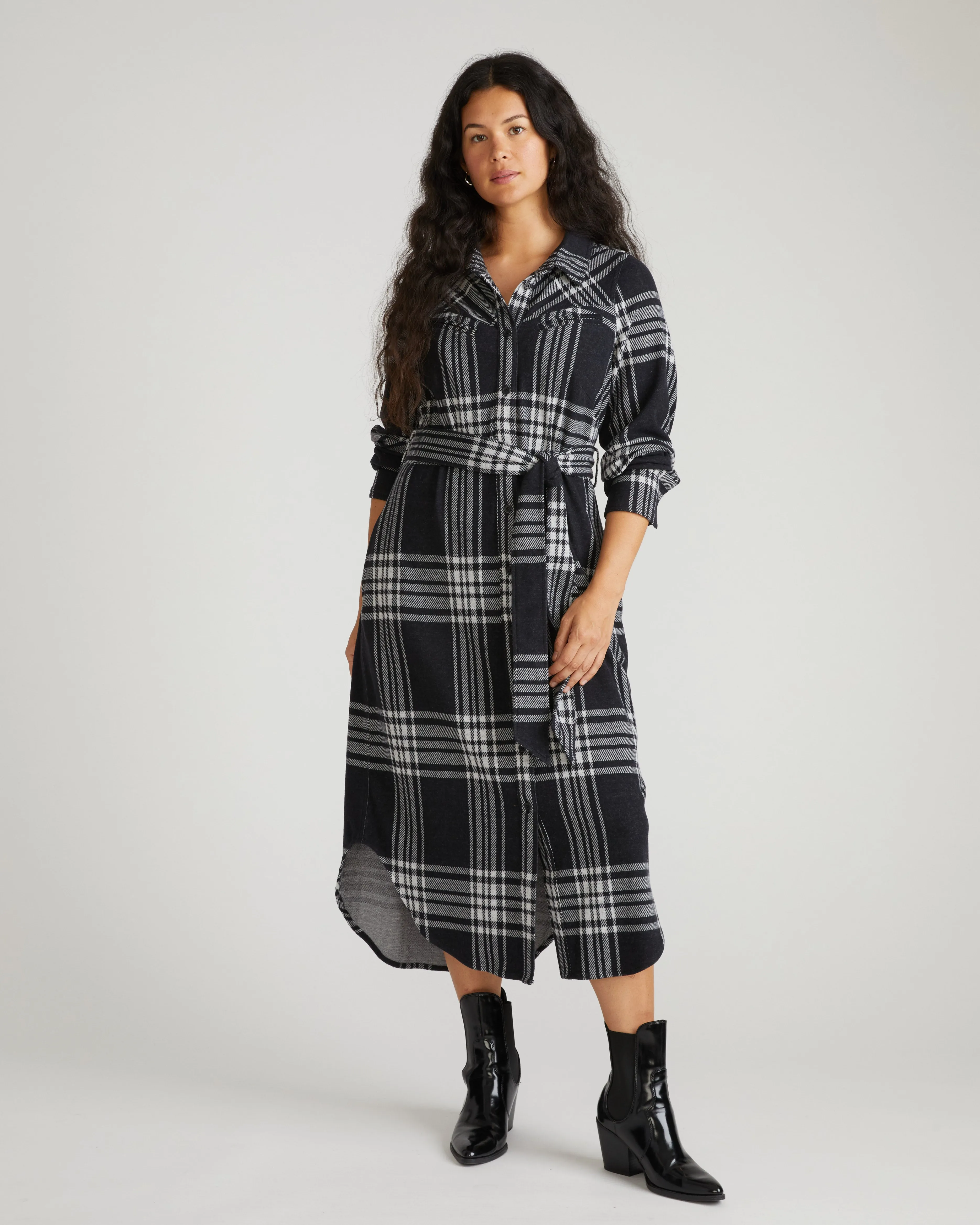 Morgan Belted Stretch Flannel Shirtdress - Highland Hug Black Plaid sold by Universal Standard product image thumbnail 4