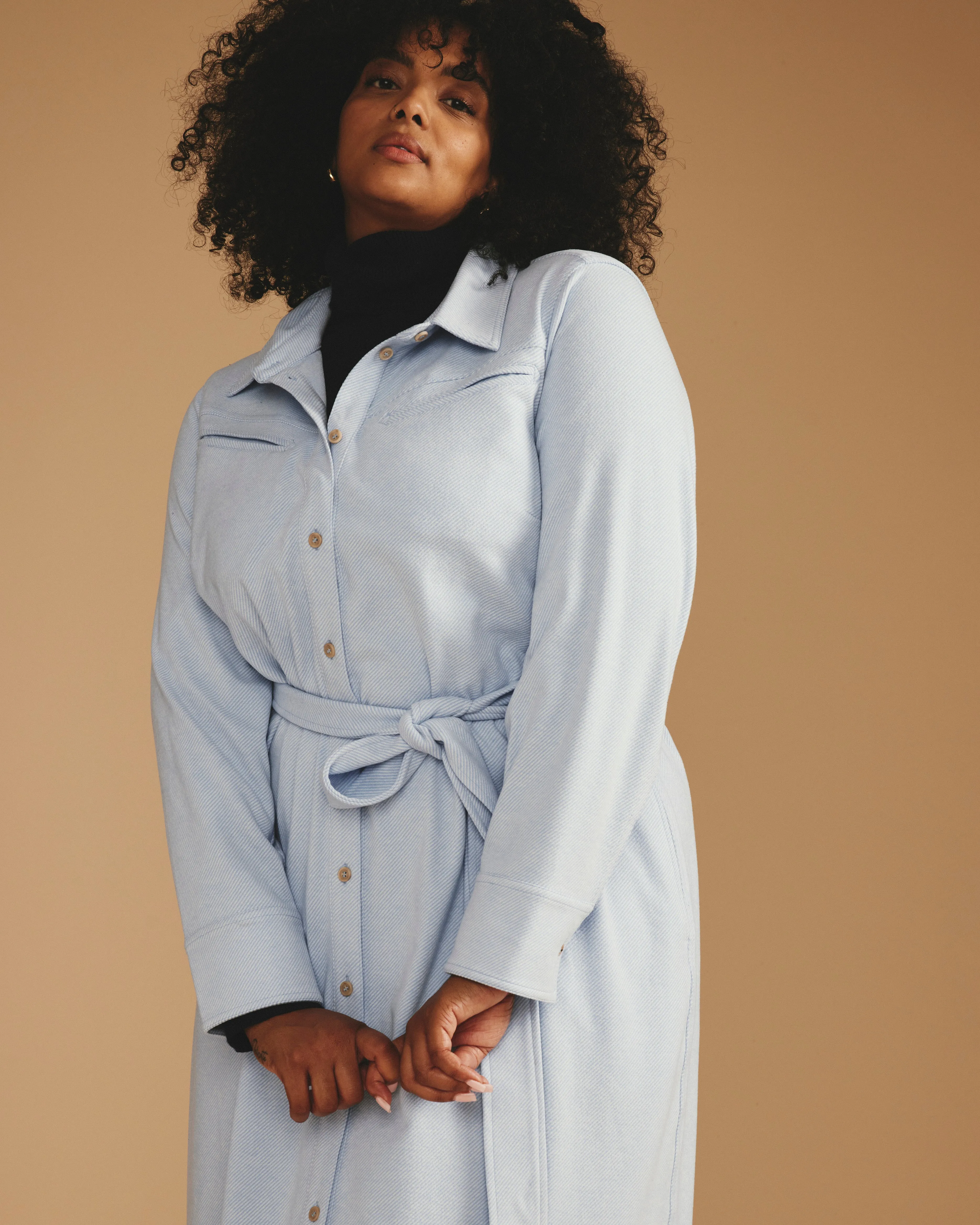 Morgan Belted Stretch Flannel Shirtdress - Battenberg Twill sold by Universal Standard