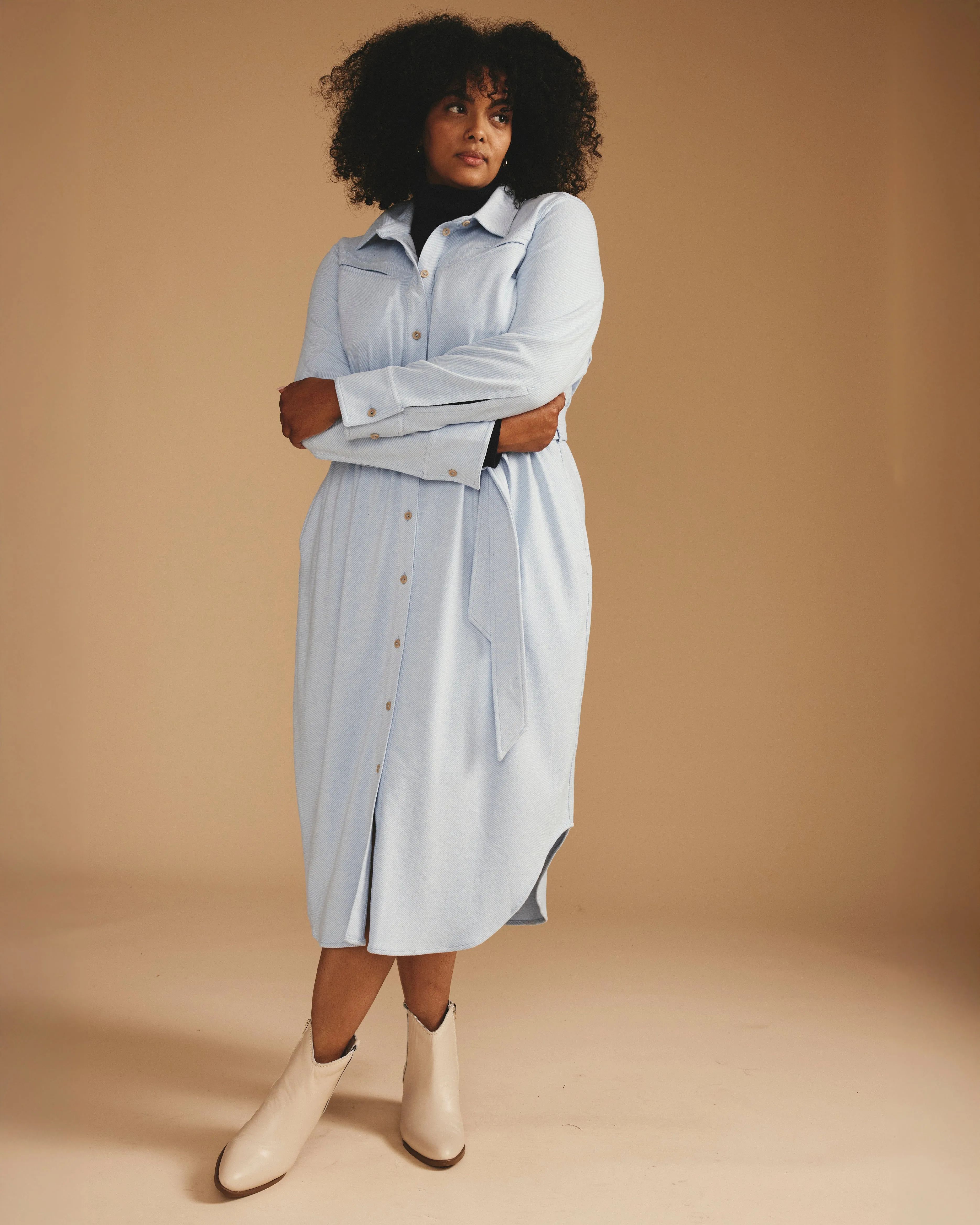 Morgan Belted Stretch Flannel Shirtdress - Battenberg Twill sold by Universal Standard product image thumbnail 3