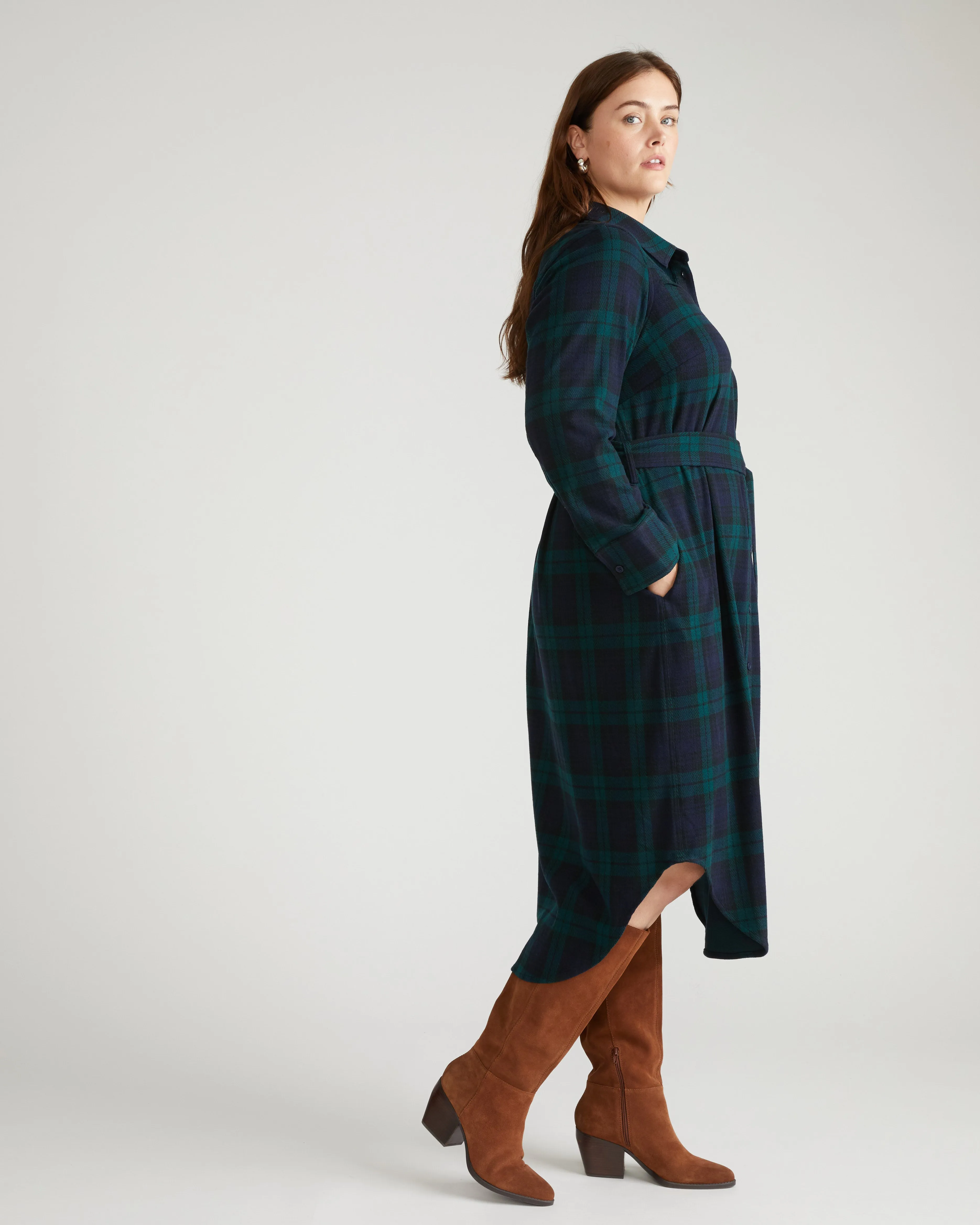 Morgan Belted Stretch Flannel Shirtdress - Yosemite Plaid sold by Universal Standard product image thumbnail 2