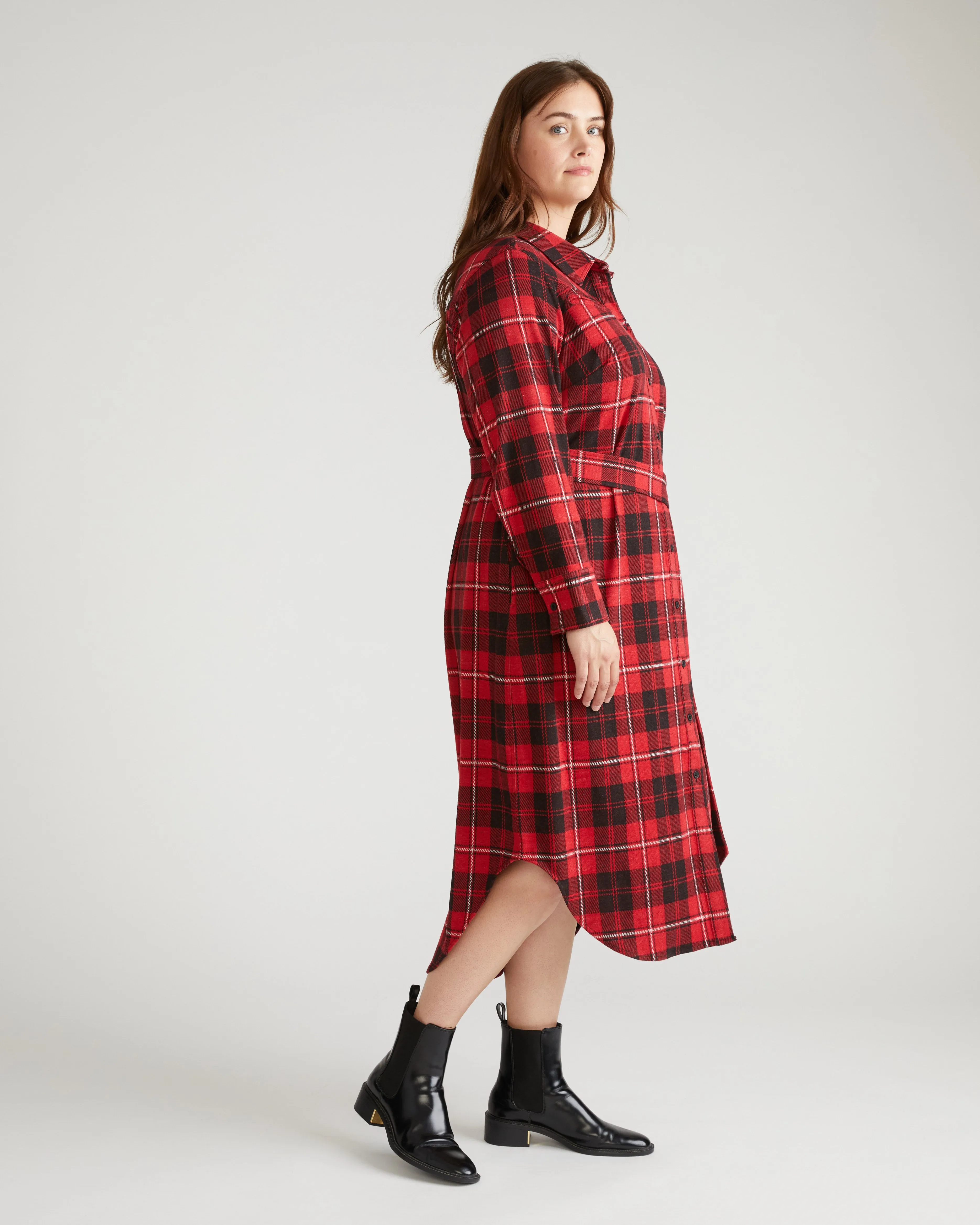 Morgan Belted Stretch Flannel Shirtdress - Ridge Brew Red Plaid sold by Universal Standard product image thumbnail 3