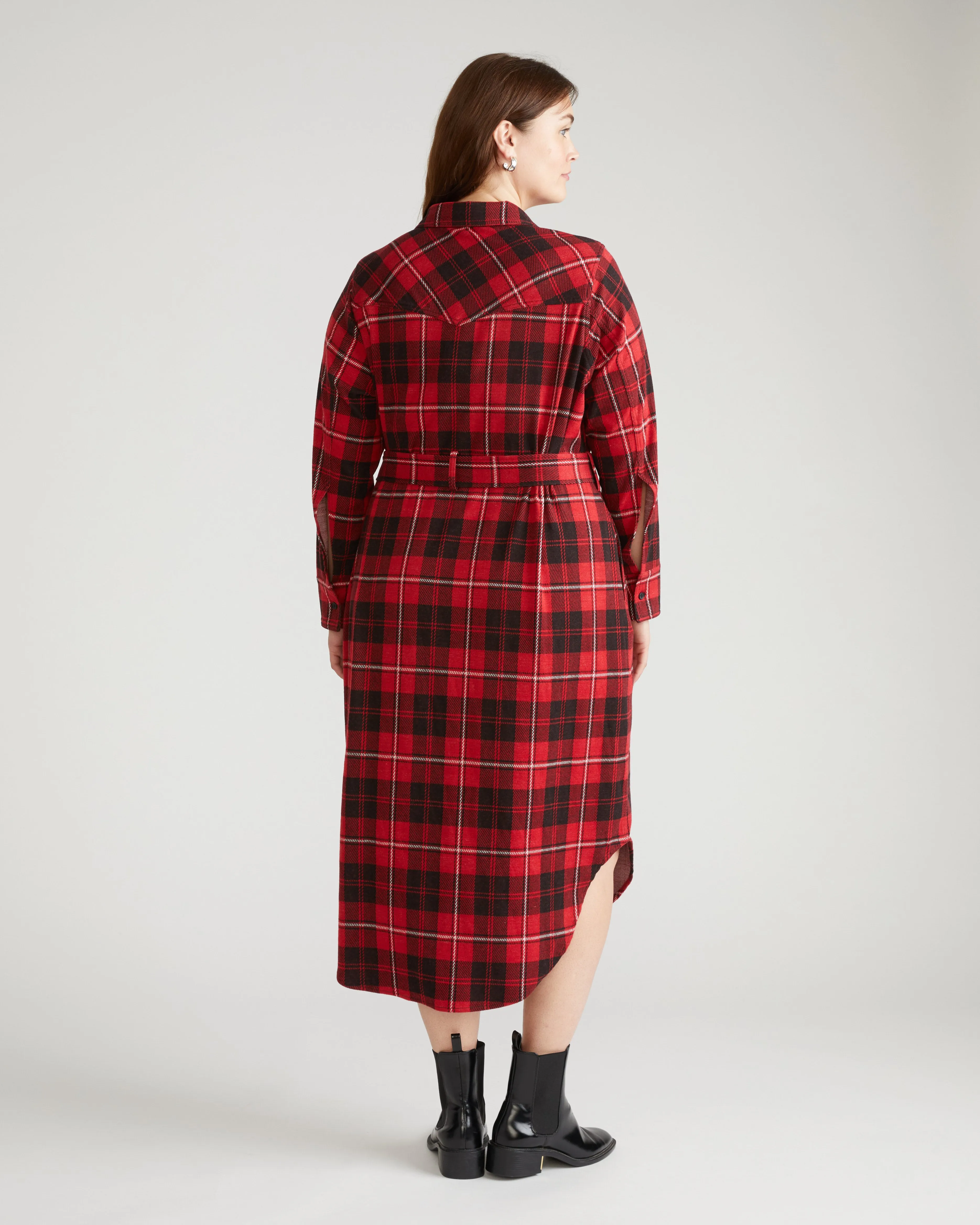 Morgan Belted Stretch Flannel Shirtdress - Ridge Brew Red Plaid sold by Universal Standard product image thumbnail 4
