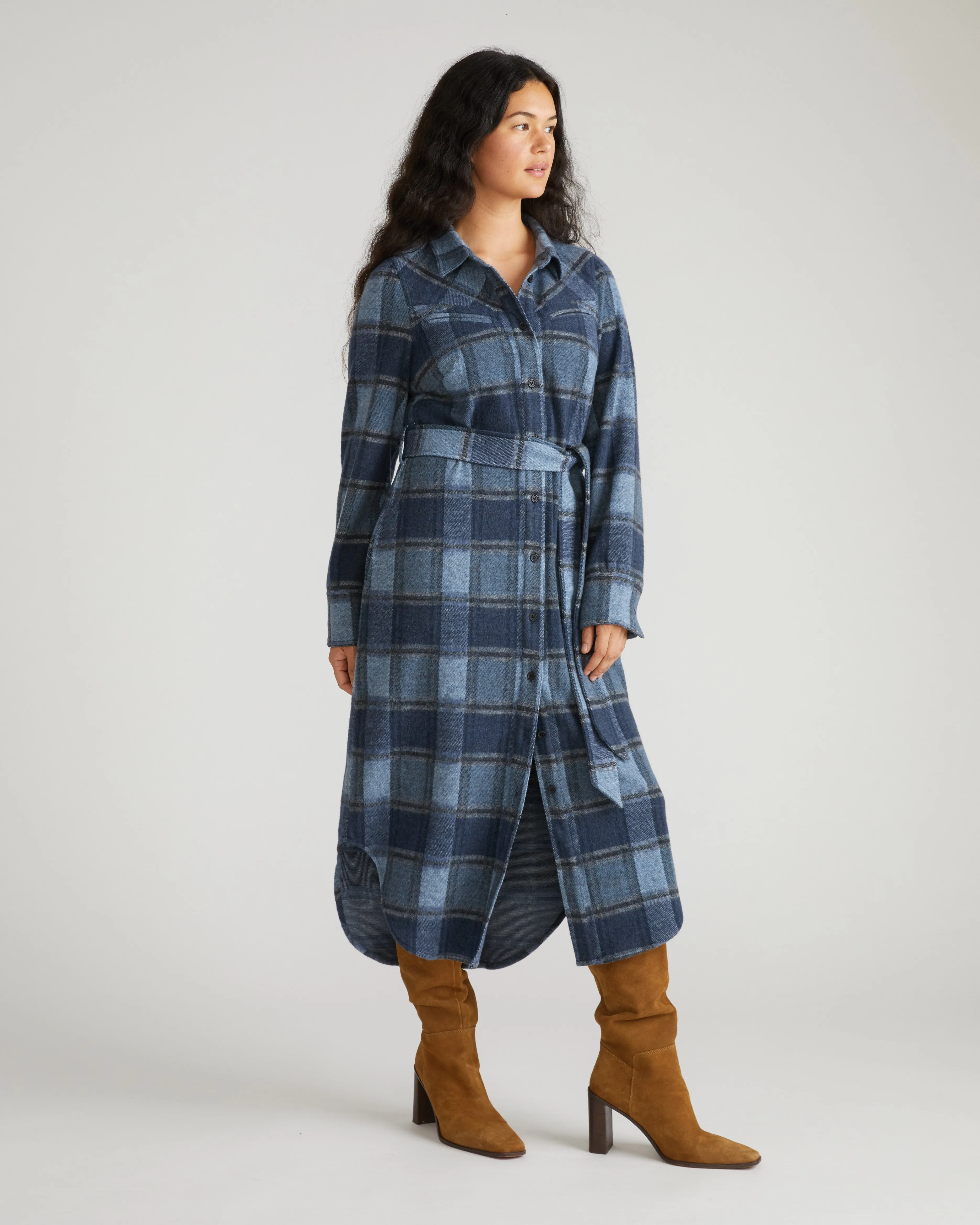 Morgan Belted Stretch Flannel Shirtdress - Heather Fog Plaid sold by Universal Standard product image thumbnail 2
