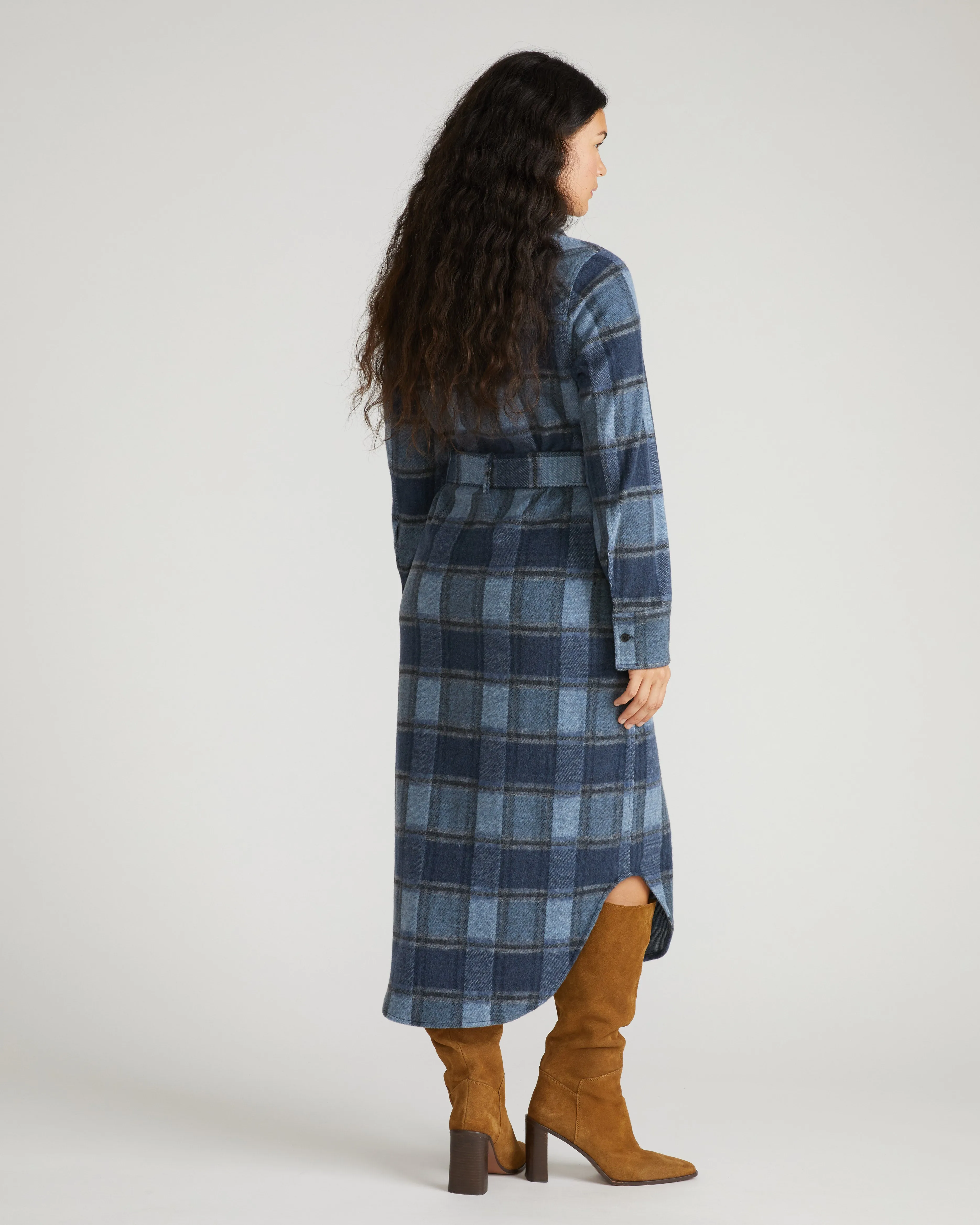 Morgan Belted Stretch Flannel Shirtdress - Heather Fog Plaid sold by Universal Standard product image thumbnail 3