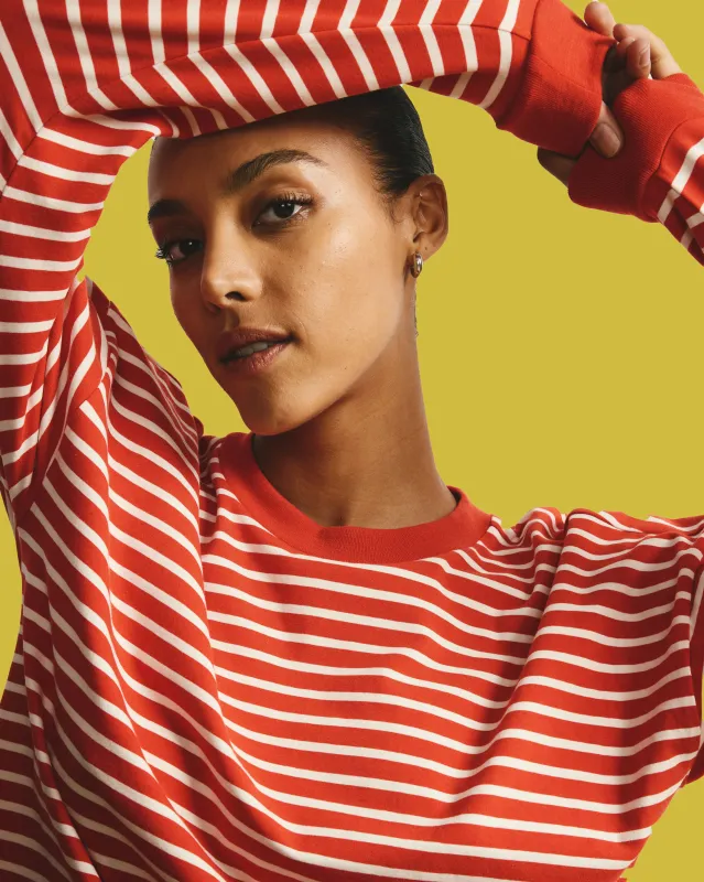 Long Sleeve Relaxed Tee - Poppy/Ecru Stripe sold by Universal Standard