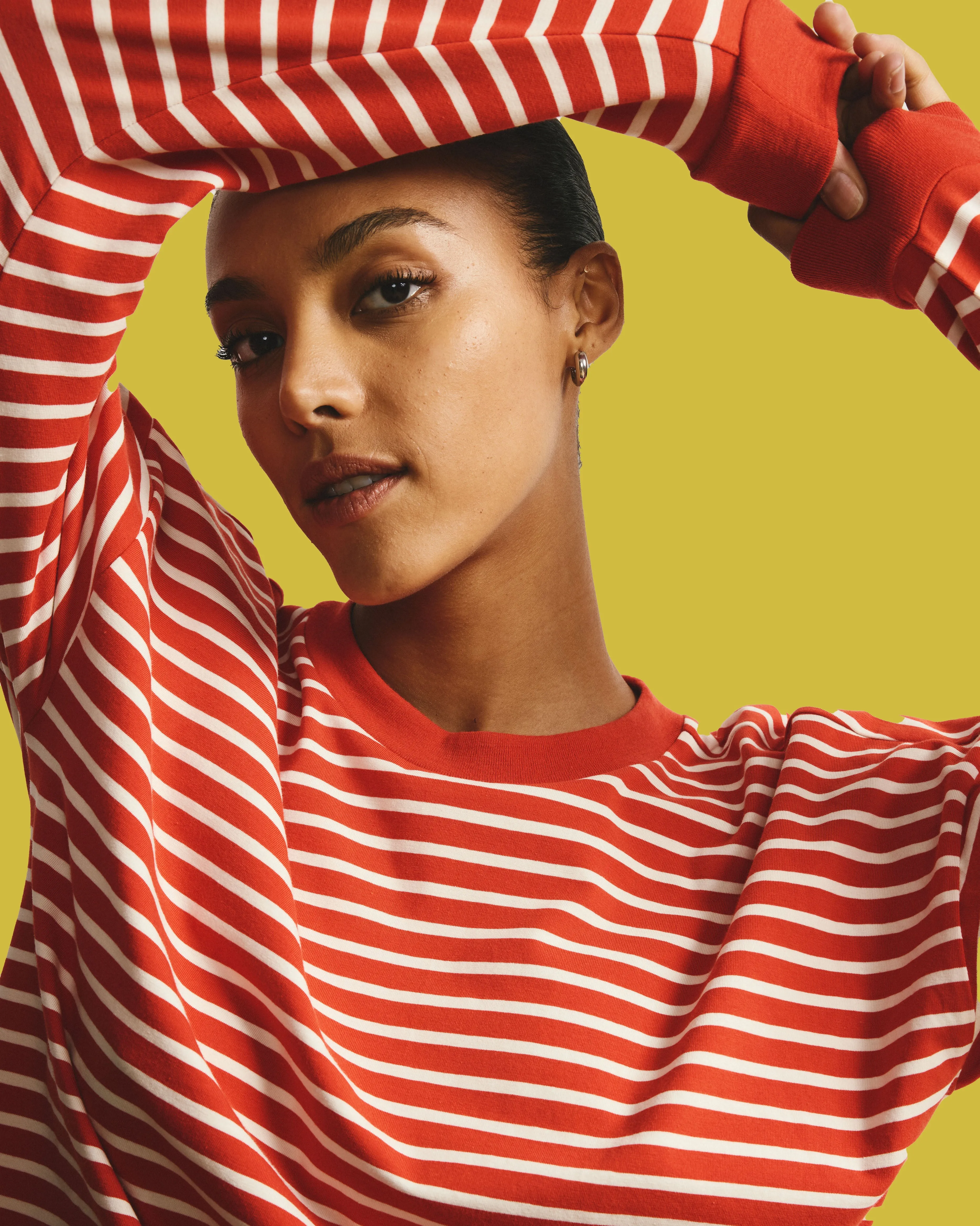 Long Sleeve Relaxed Tee - Poppy/Ecru Stripe sold by Universal Standard