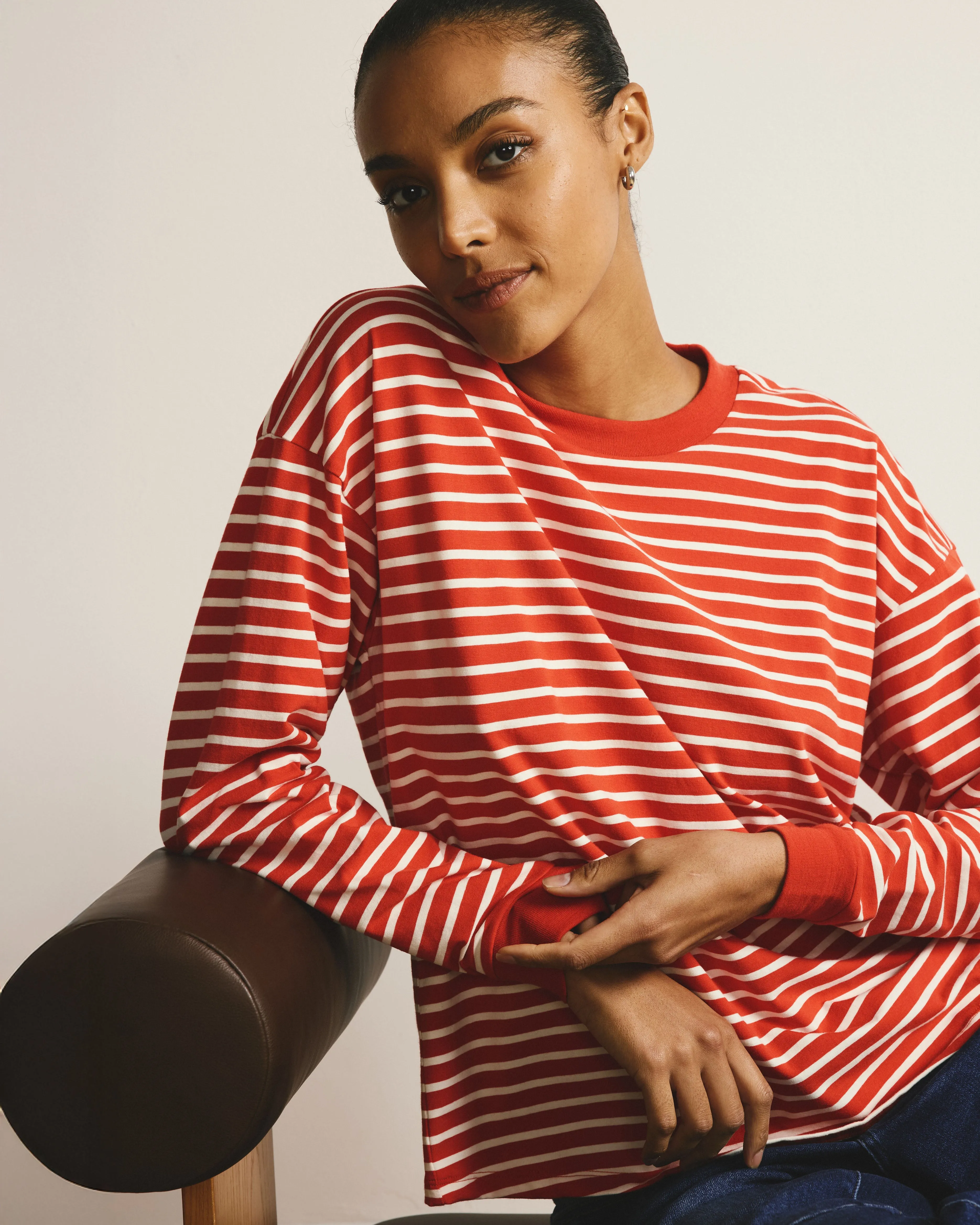 Long Sleeve Relaxed Tee - Poppy/Ecru Stripe sold by Universal Standard product image thumbnail 4