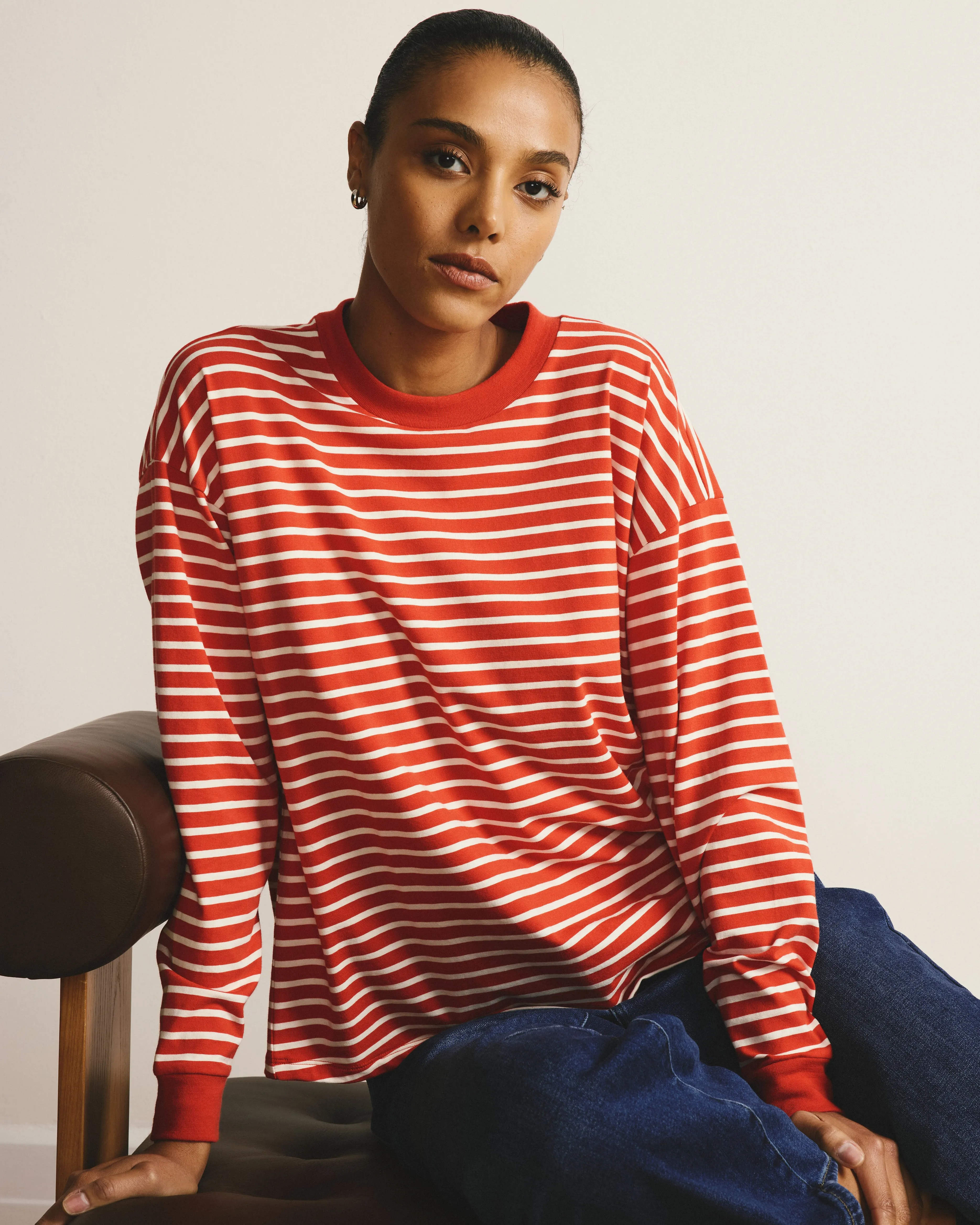Long Sleeve Relaxed Tee - Poppy/Ecru Stripe sold by Universal Standard product image thumbnail 3
