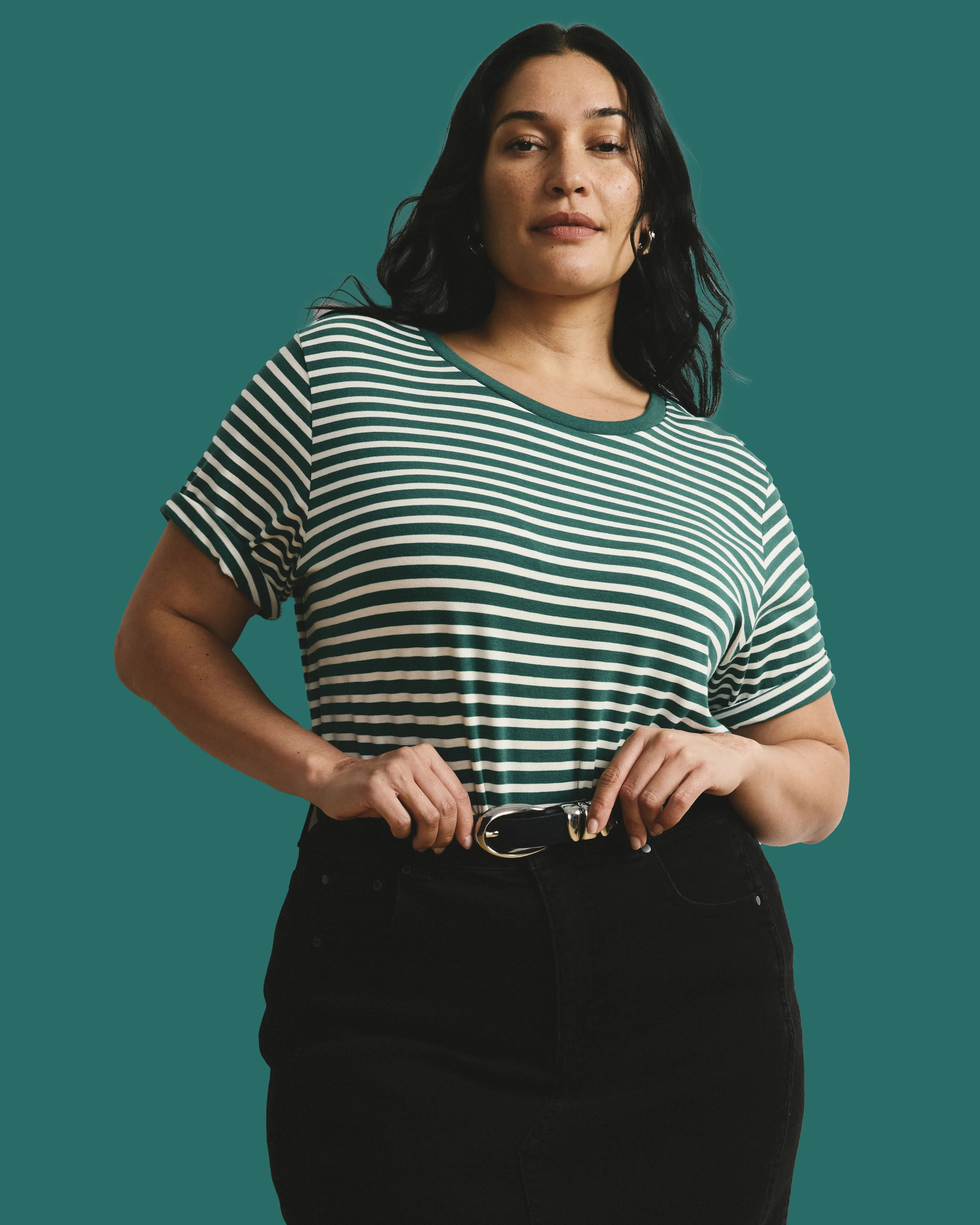 Tee Rex - Aventurine/Ecru Stripe sold by Universal Standard