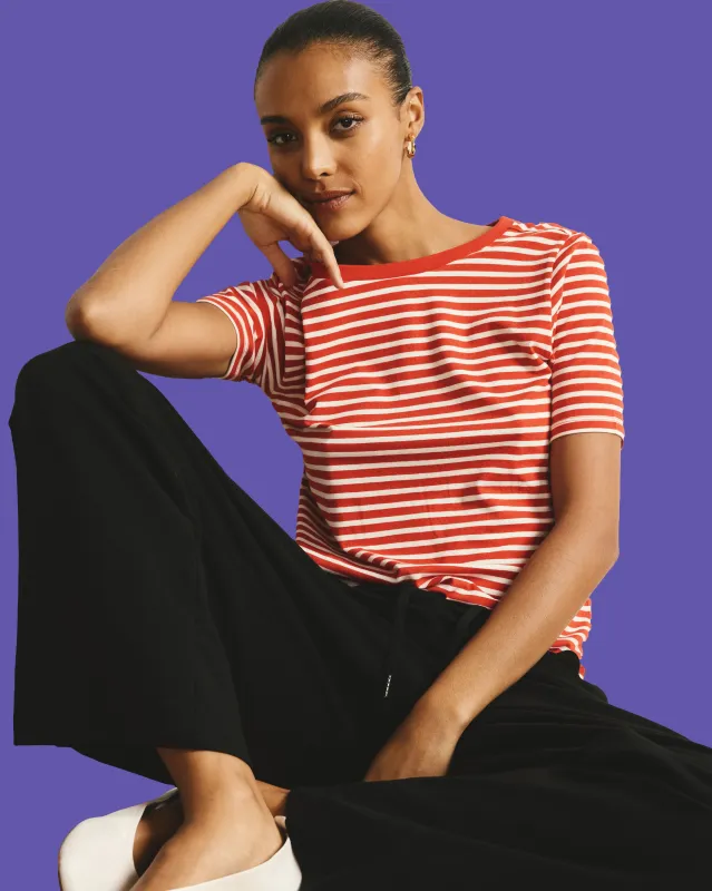 Tee Rex - Poppy/Ecru Stripe sold by Universal Standard