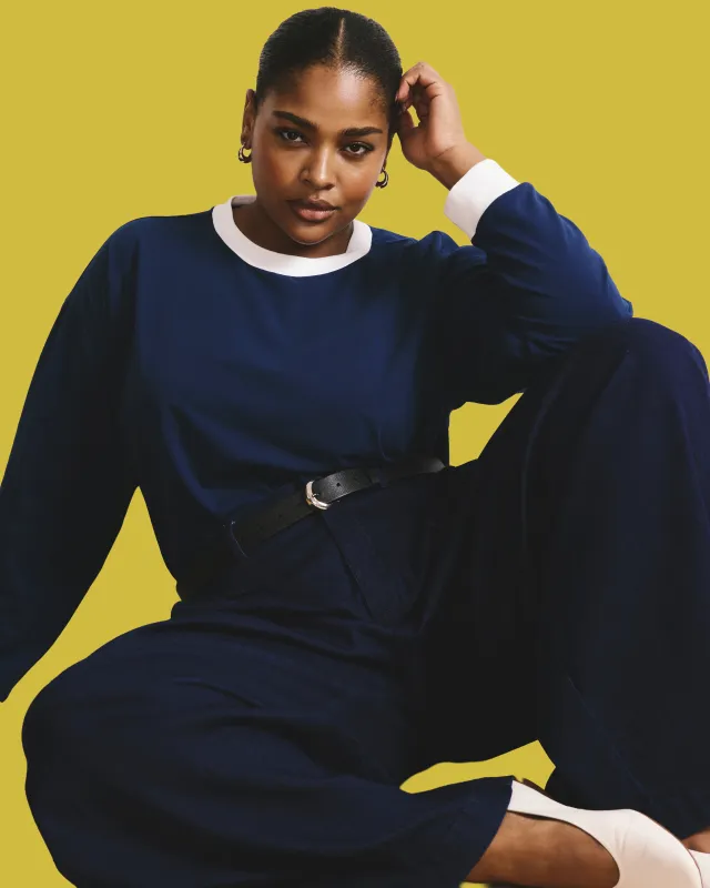 Long Sleeve Relaxed Tee - Pageant Blue/White Trim sold by Universal Standard