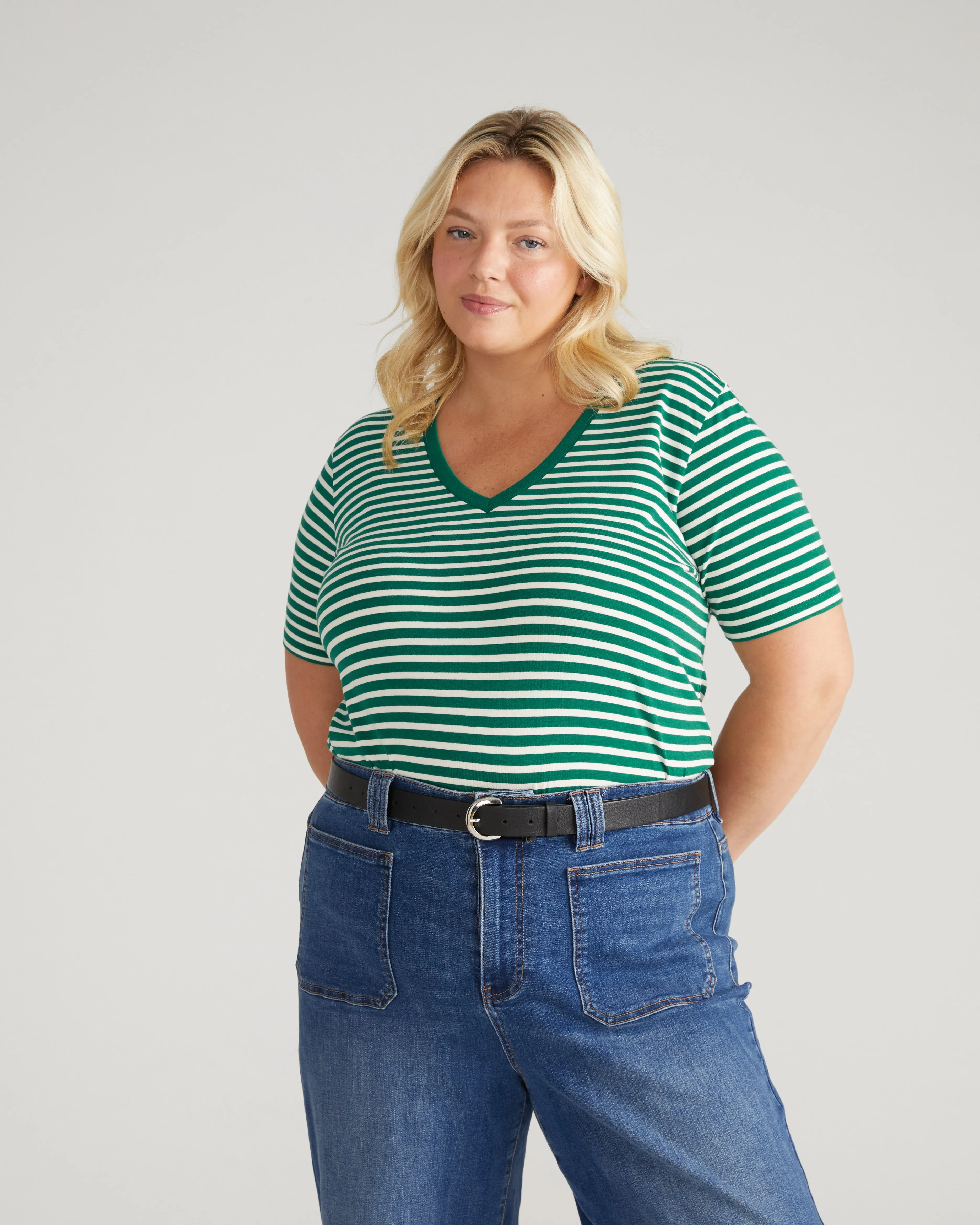 V Rex - Aventurine/Ecru Stripe sold by Universal Standard product image thumbnail 2
