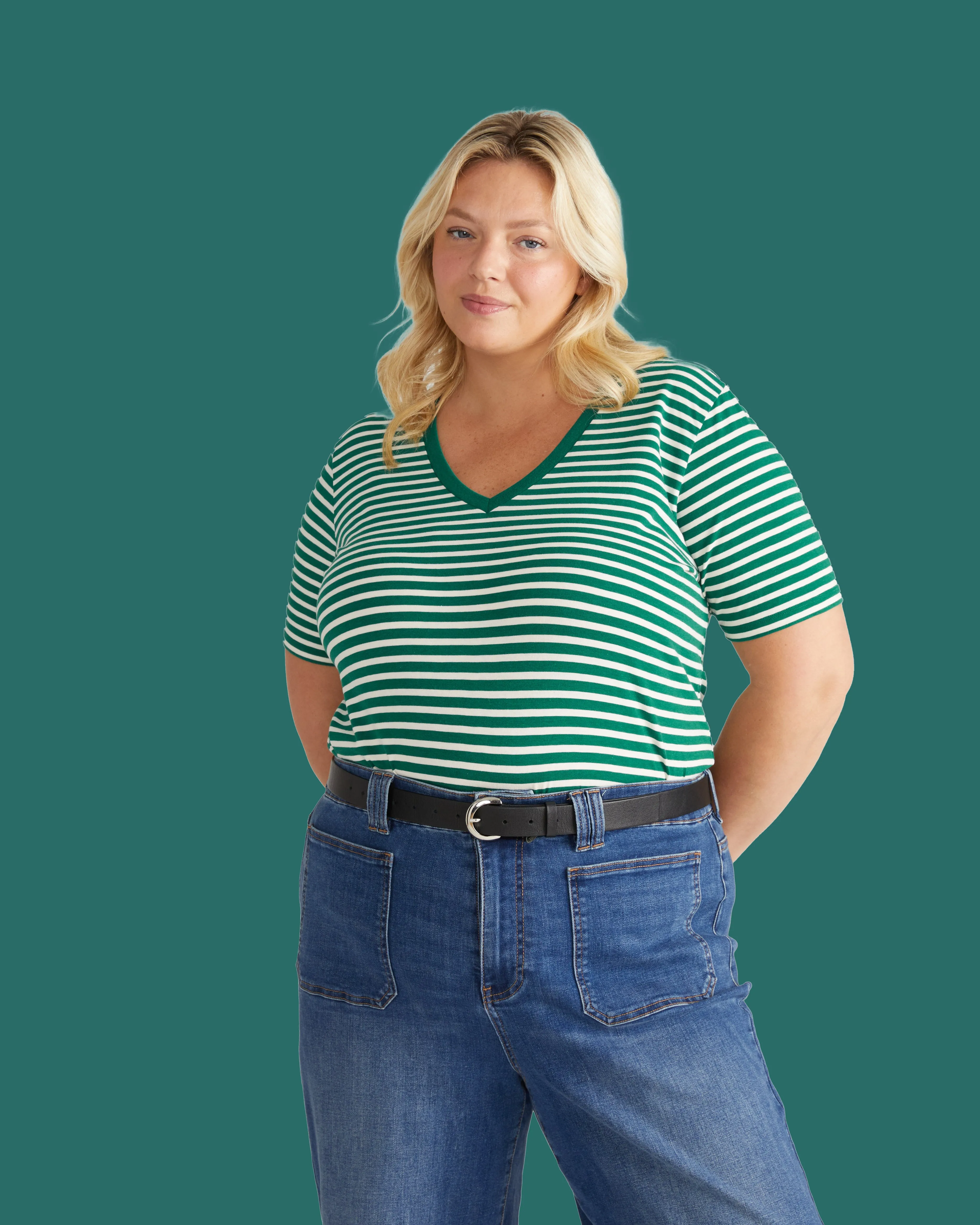 V Rex - Aventurine/Ecru Stripe sold by Universal Standard
