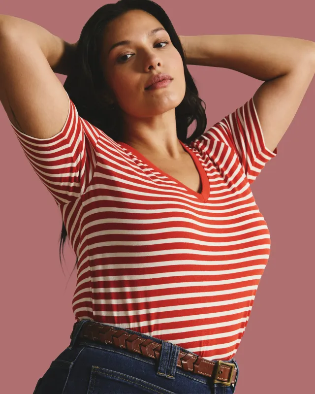 V Rex - Poppy/Ecru Stripe sold by Universal Standard