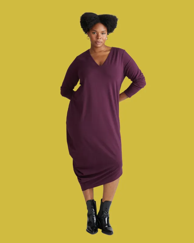 Iconic Long Sleeve V-Neck Geneva Dress - Acai sold by Universal Standard