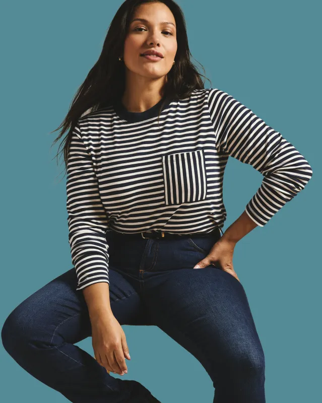 Long Sleeve Garcon Tee - Navy/White Stripe sold by Universal Standard