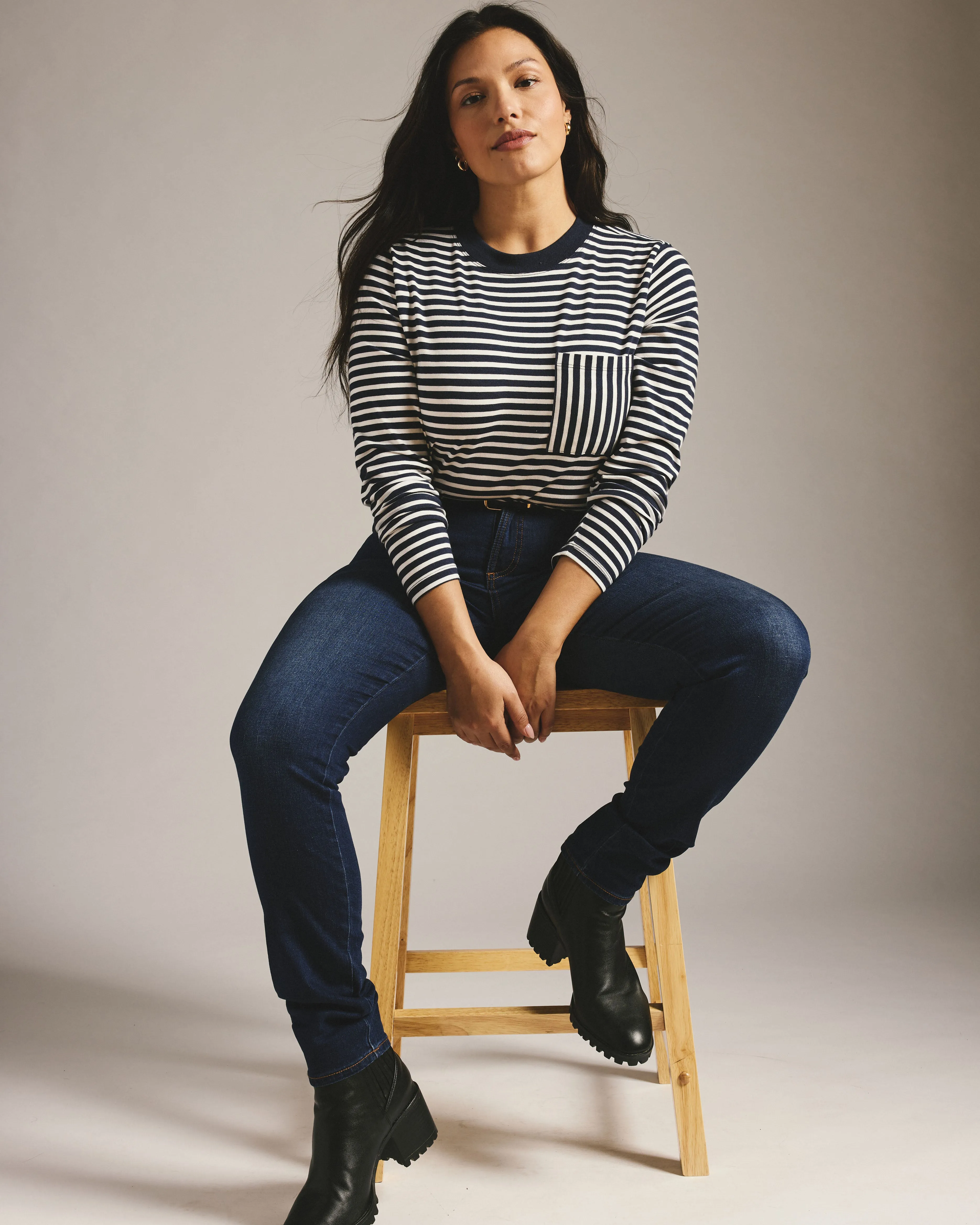 Long Sleeve Garcon Tee - Navy/White Stripe sold by Universal Standard product image thumbnail 4