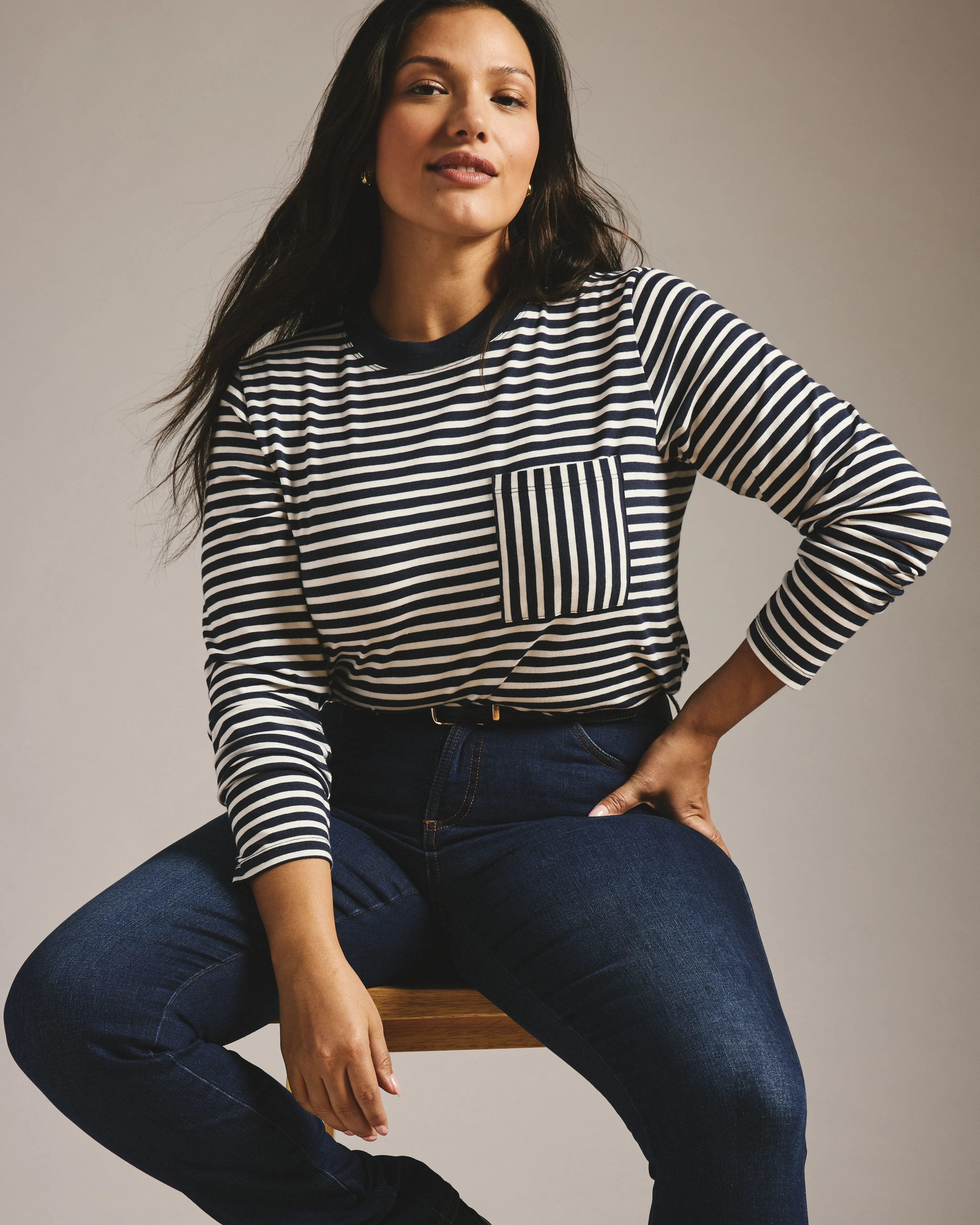 Long Sleeve Garcon Tee - Navy/White Stripe sold by Universal Standard product image thumbnail 2