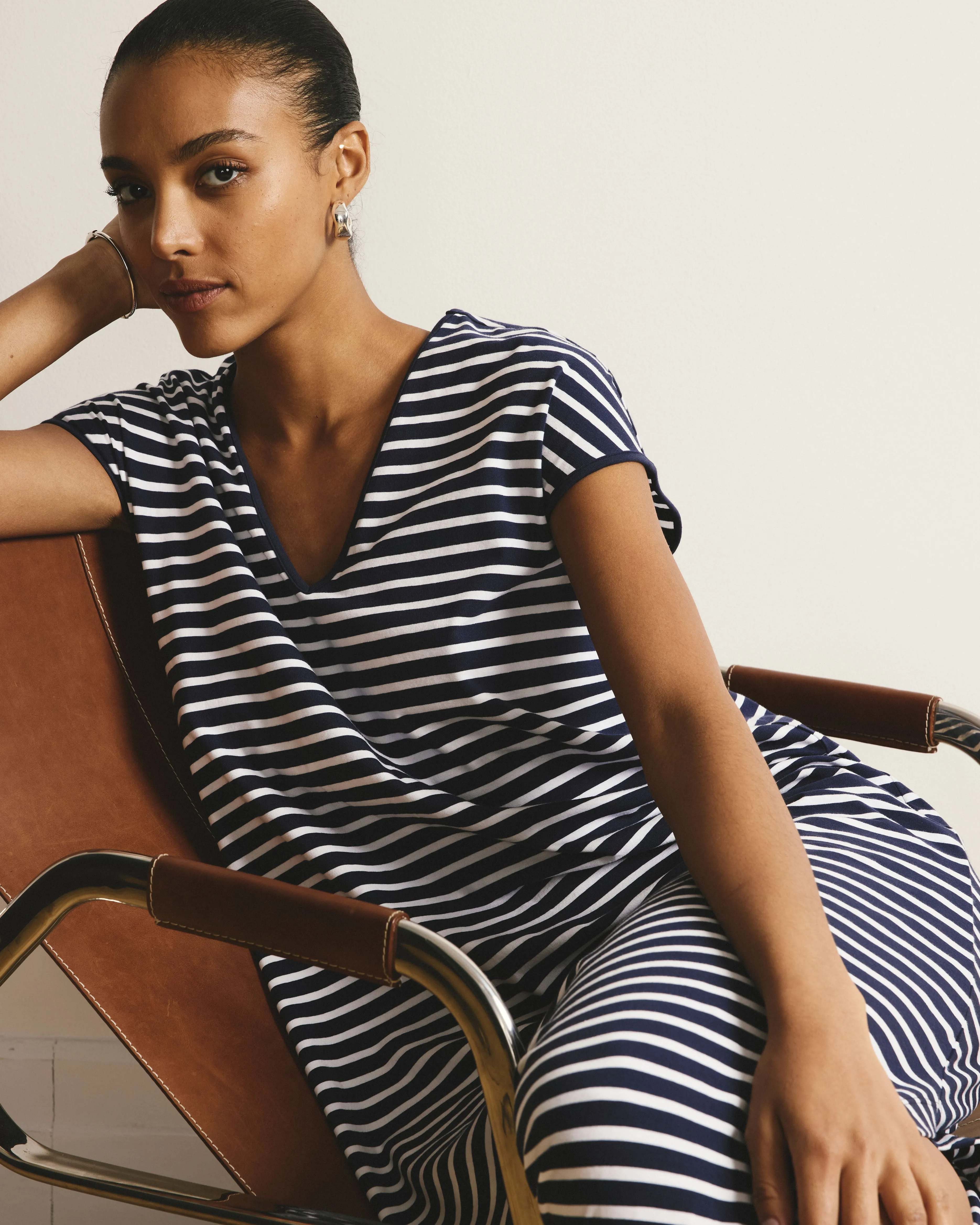 Iconic Geneva V-Neck Dress - Navy/White Stripe sold by Universal Standard product image thumbnail 2