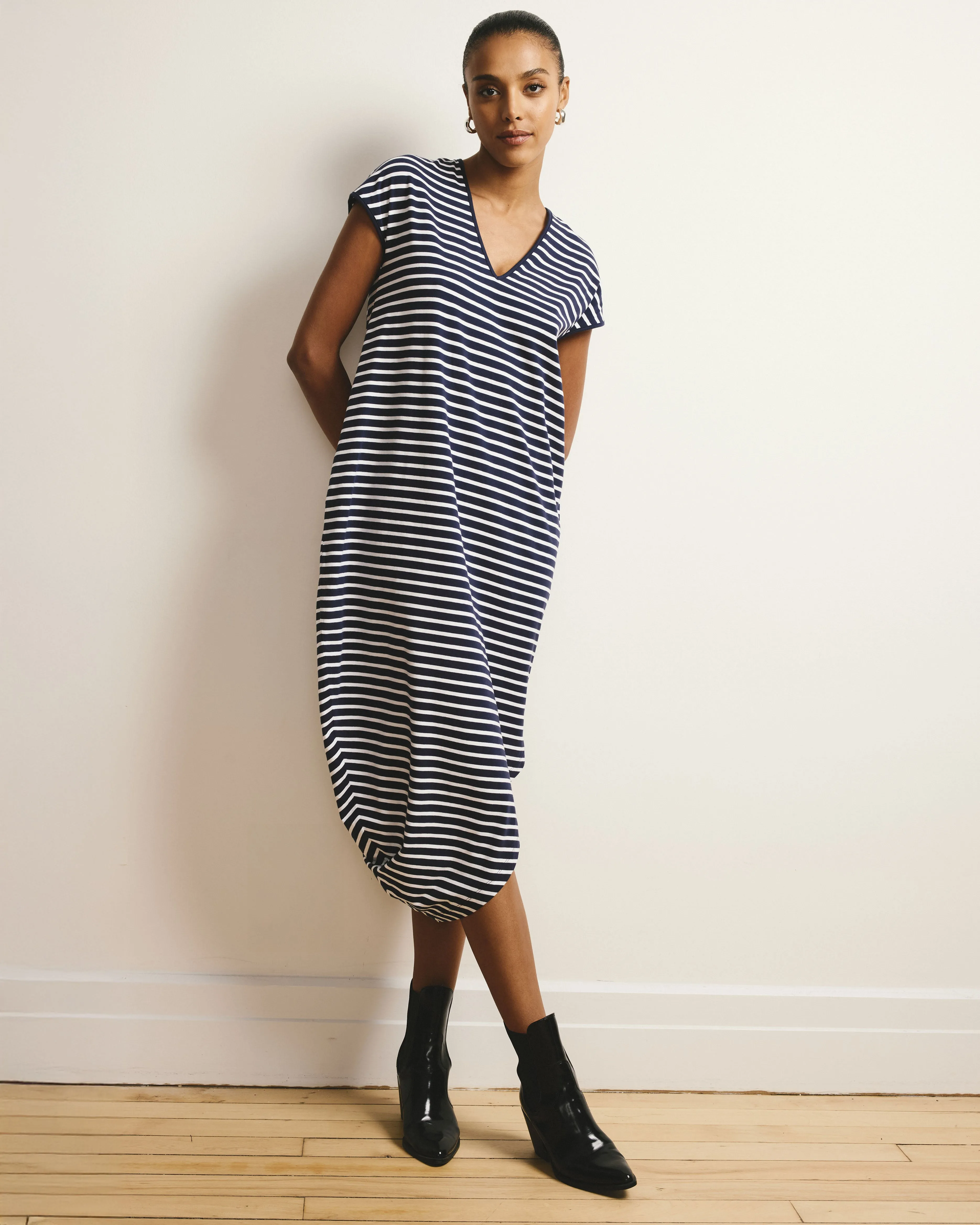 Iconic Geneva V-Neck Dress - Navy/White Stripe sold by Universal Standard product image thumbnail 3