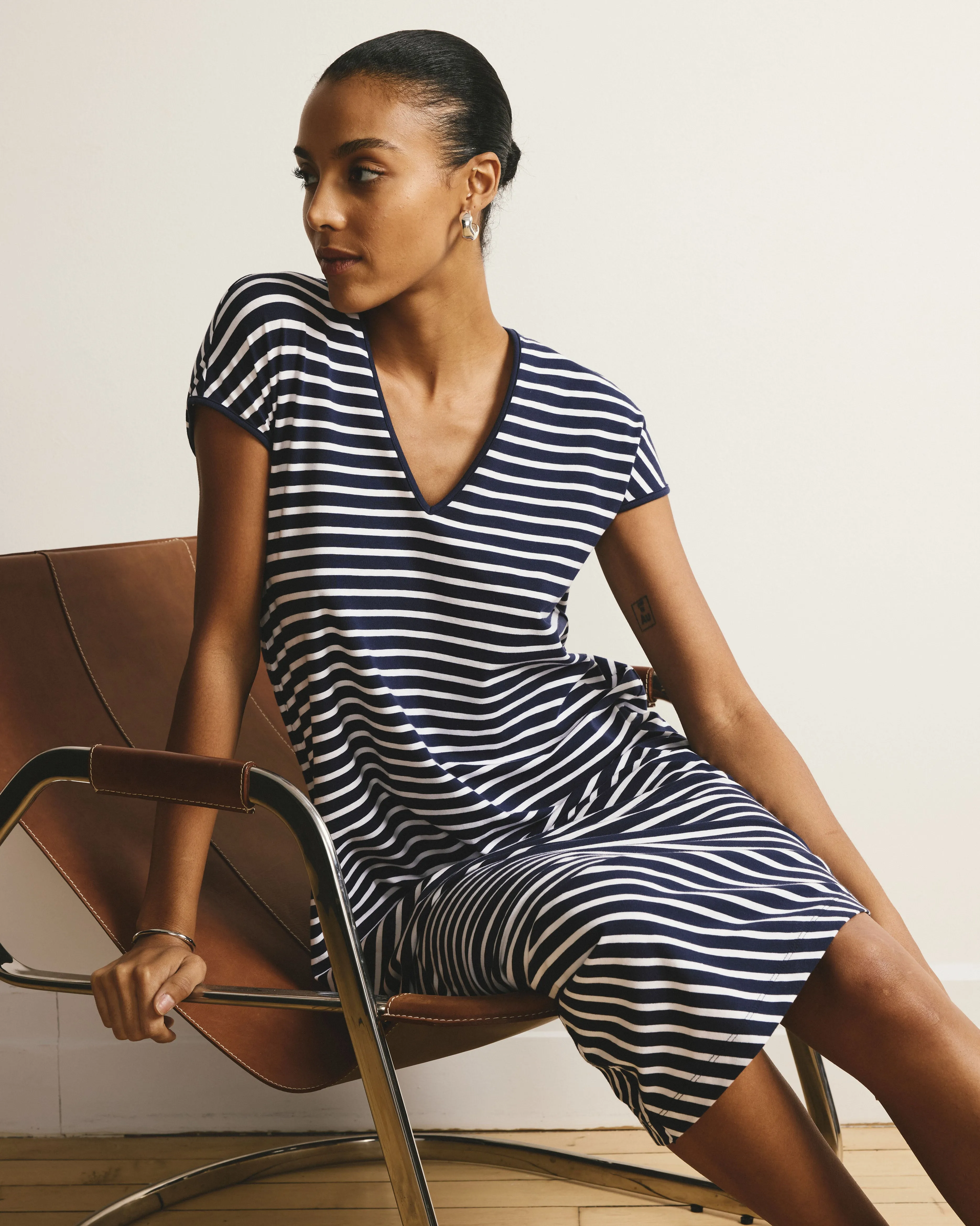 Iconic Geneva V-Neck Dress - Navy/White Stripe sold by Universal Standard product image thumbnail 4