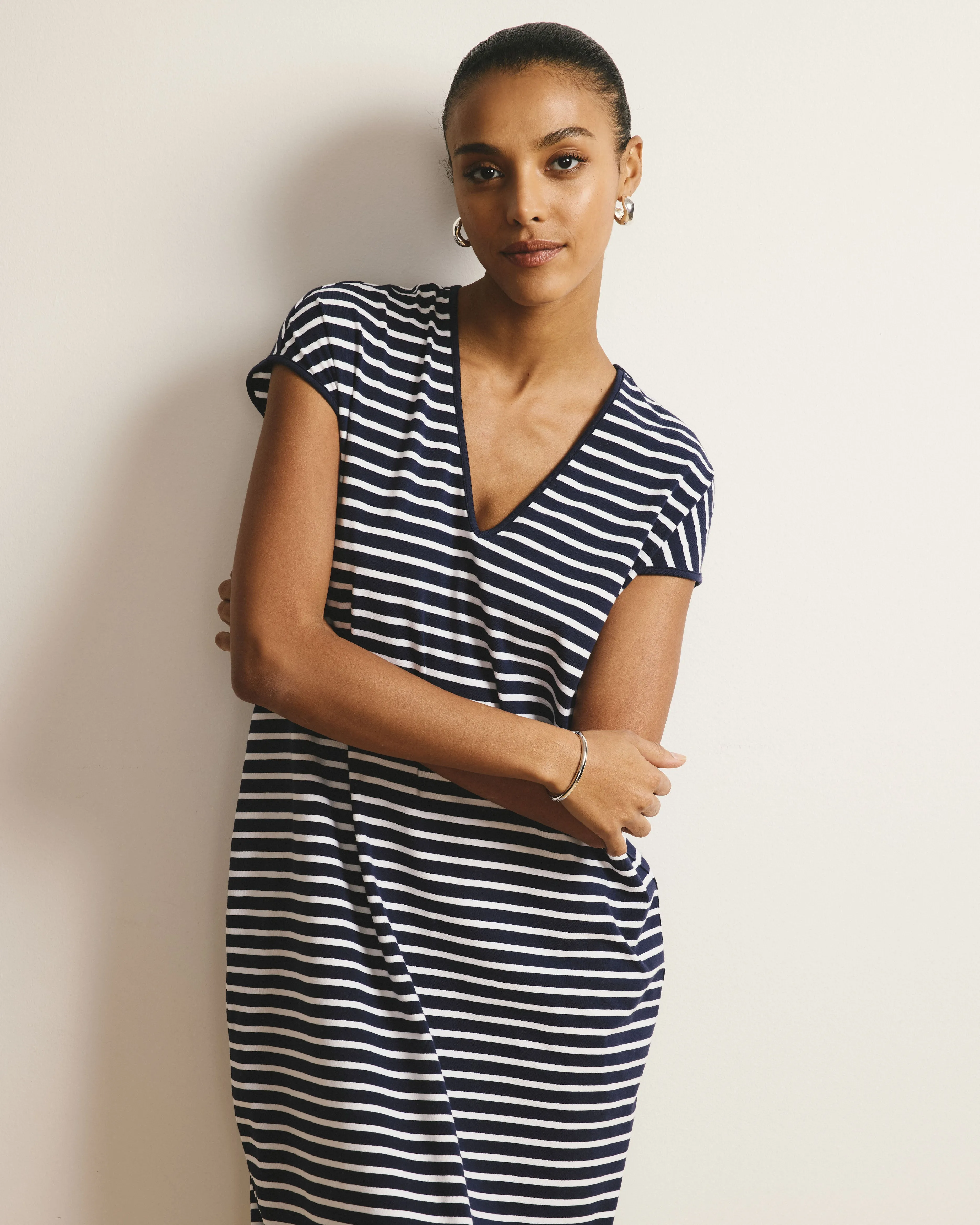 Iconic Geneva V-Neck Dress - Navy/White Stripe sold by Universal Standard product image thumbnail 5