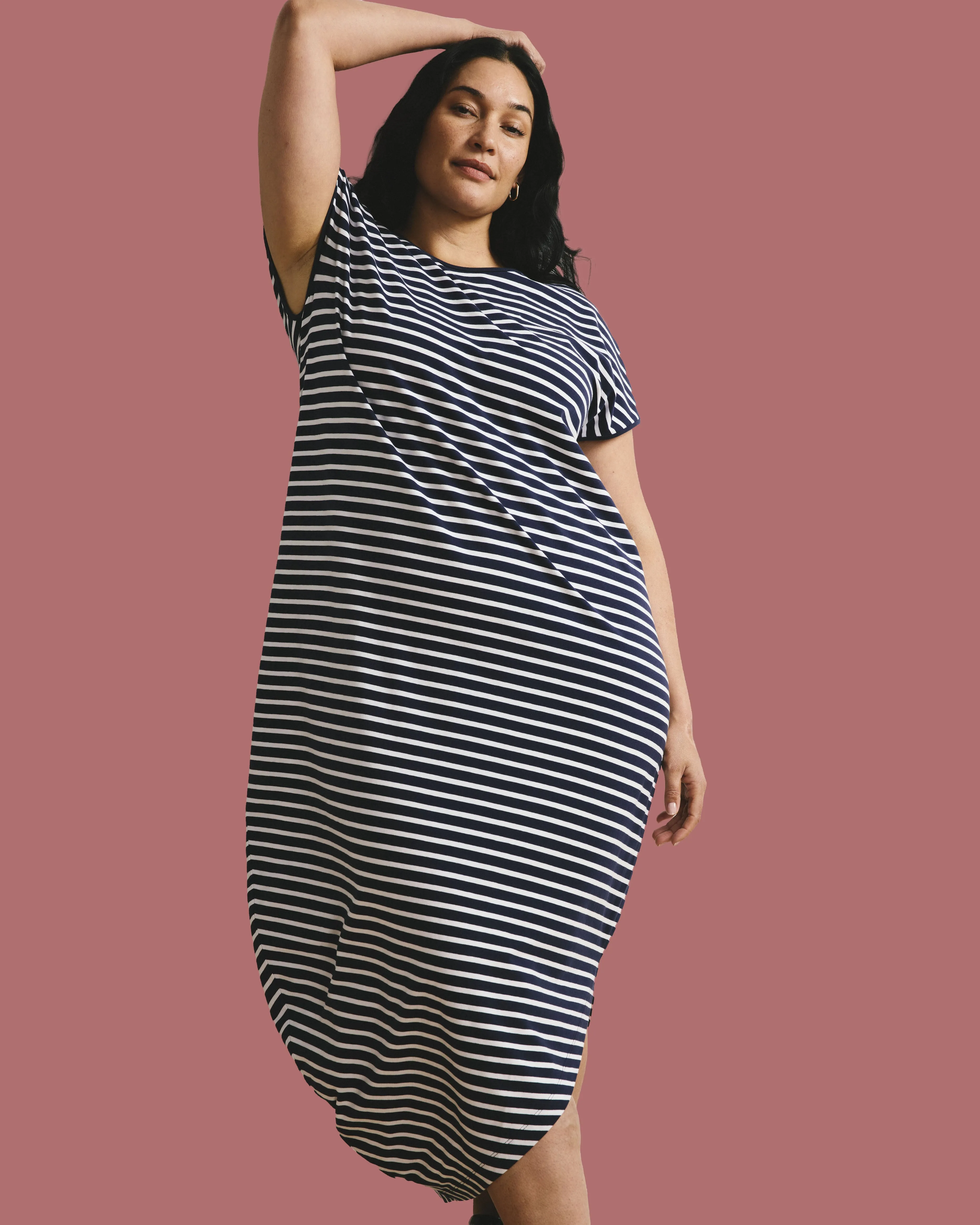 Iconic Geneva Dress - Navy/White Stripe sold by Universal Standard