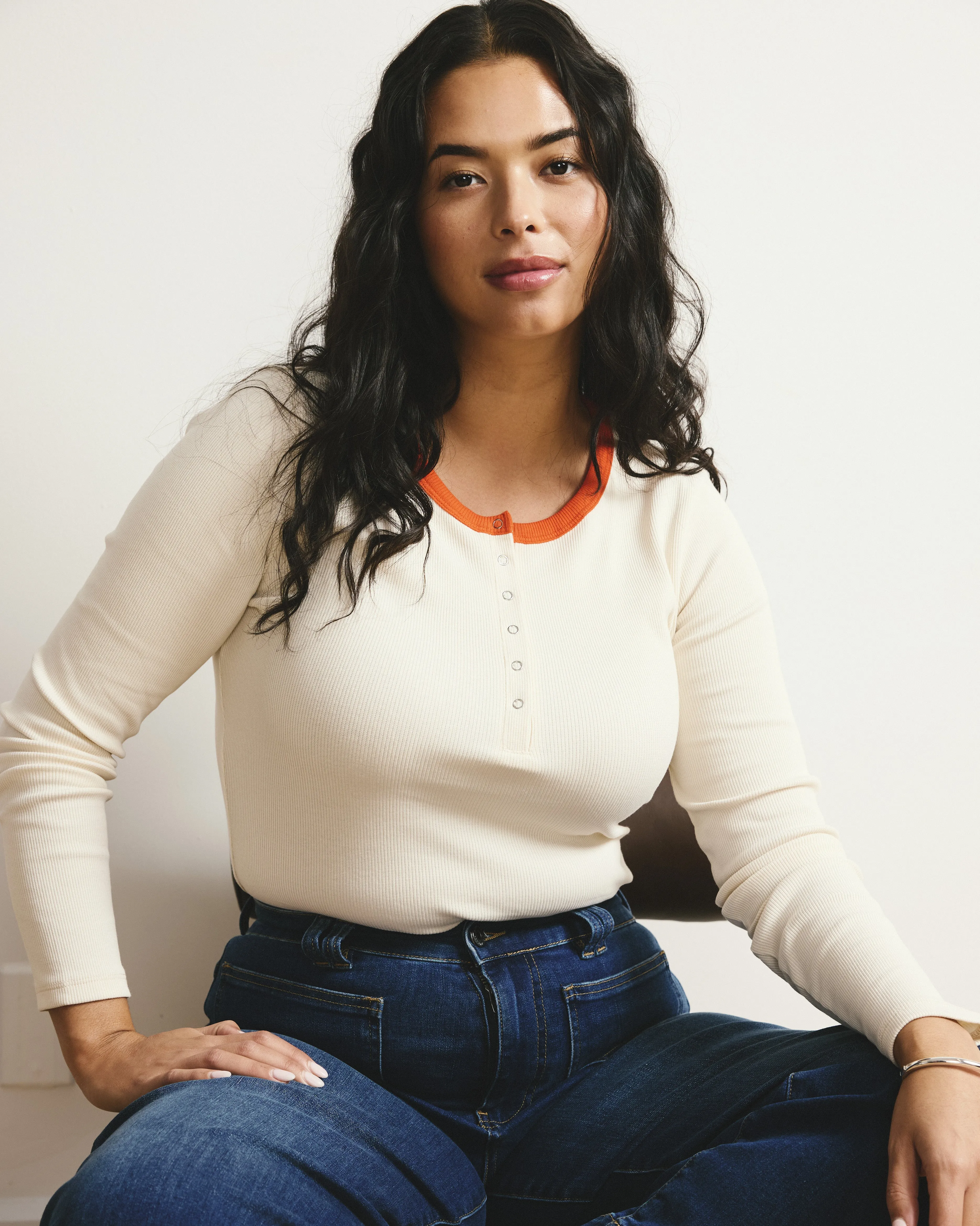 Henley Long Sleeve Ribbed Tee - Chamomile/Poppy Trim sold by Universal Standard product image thumbnail 2