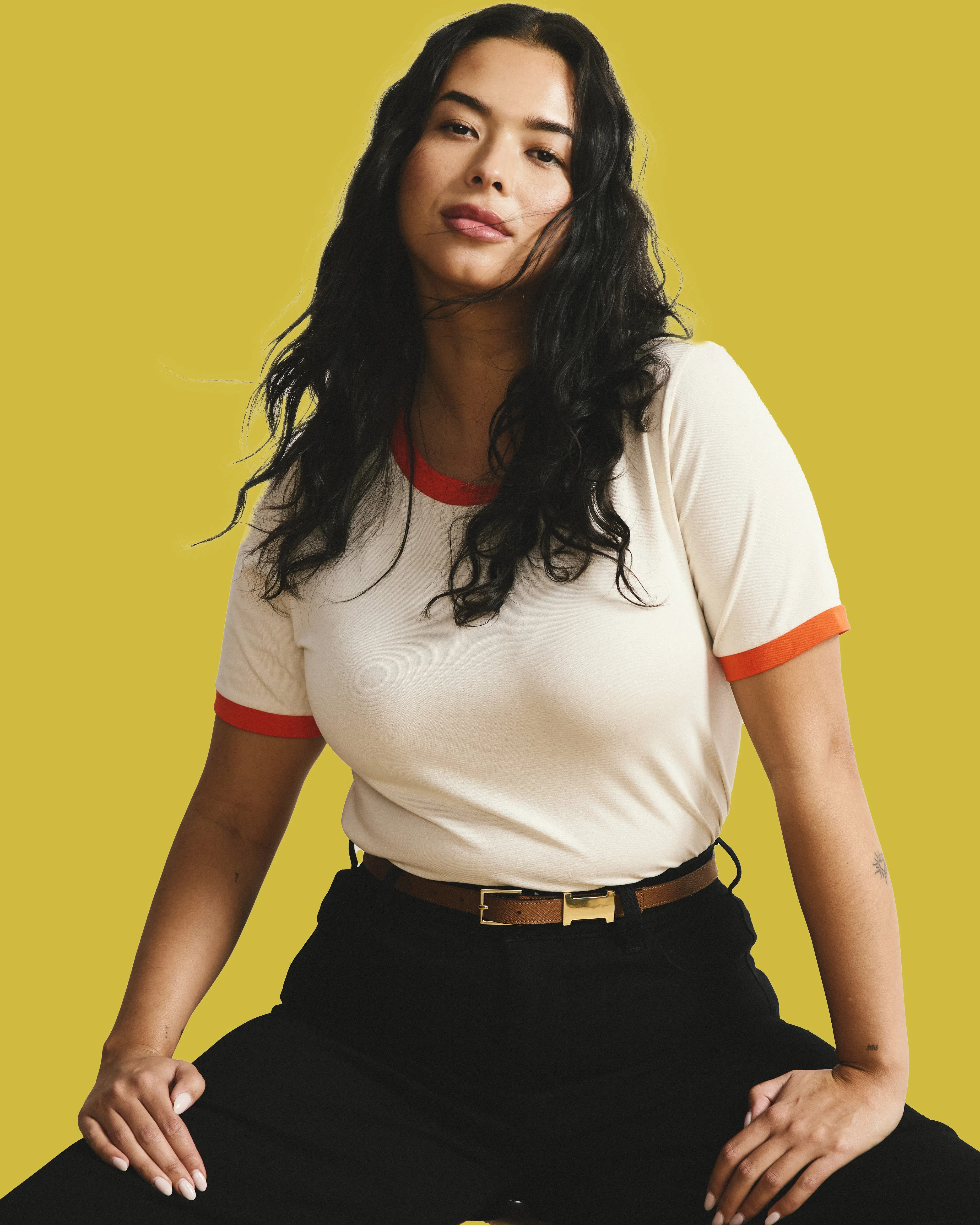 Henley Long Sleeve Ribbed Tee - Chamomile/Poppy Trim sold by Universal Standard